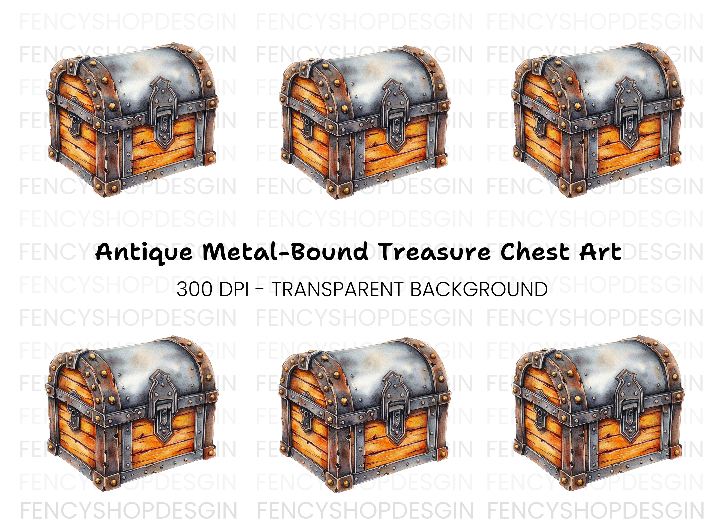 Rustic Wooden Treasure Chest Clipart Bundle