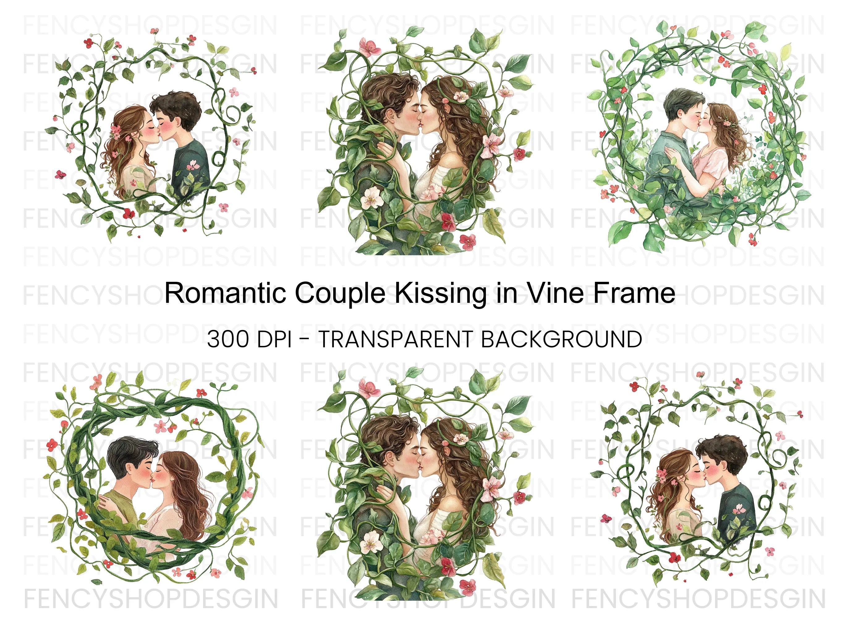 Romantic Couple Kissing Clipart Bundle