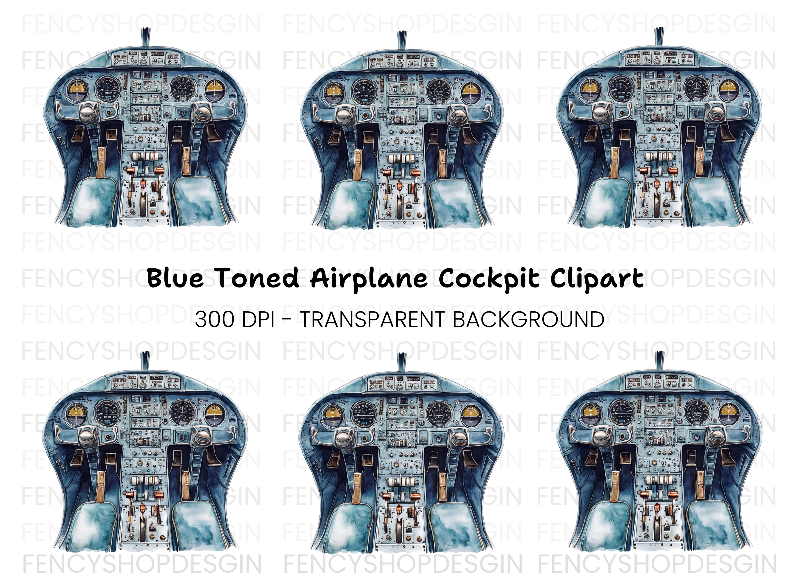 Blue Airplane Cockpit Clipart Bundle