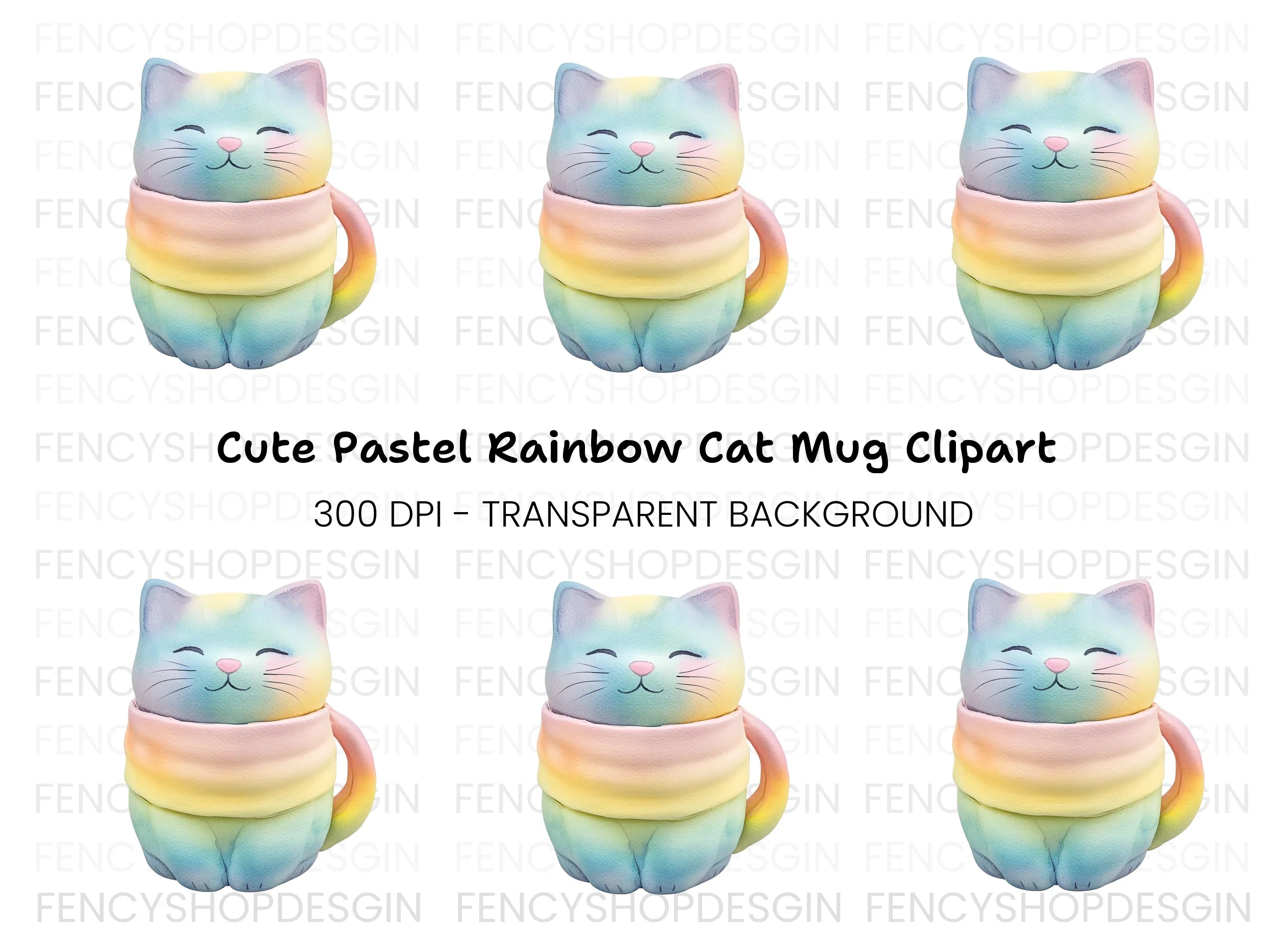 Cute Pastel Rainbow Cat Clipart Bundle