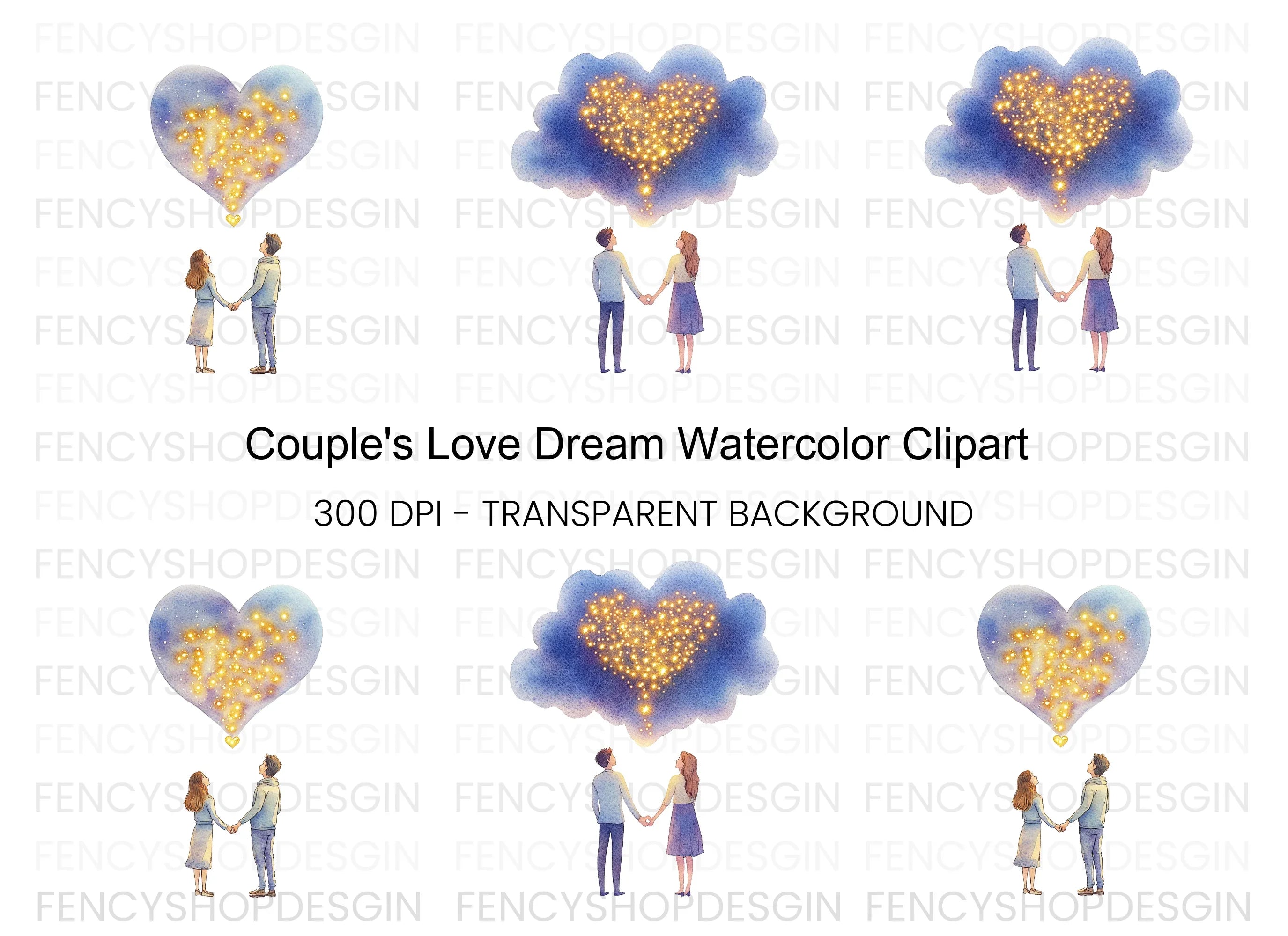 Dreamy Love Heart Couple Clipart Bundle