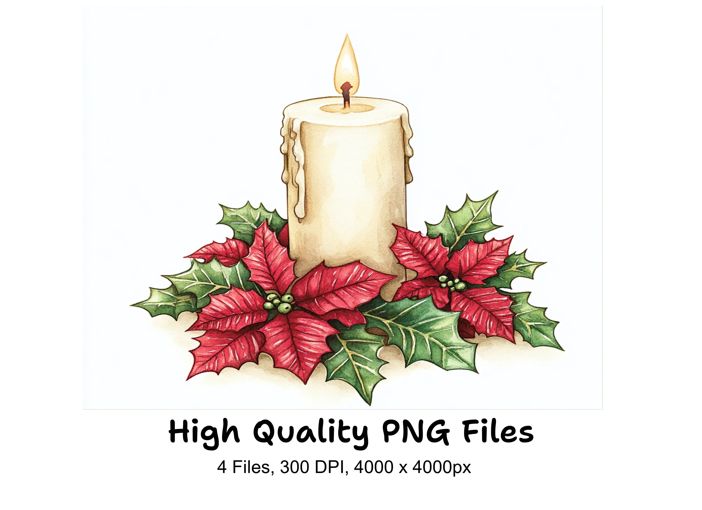 Christmas Candles and Poinsettias Clipart Bundle