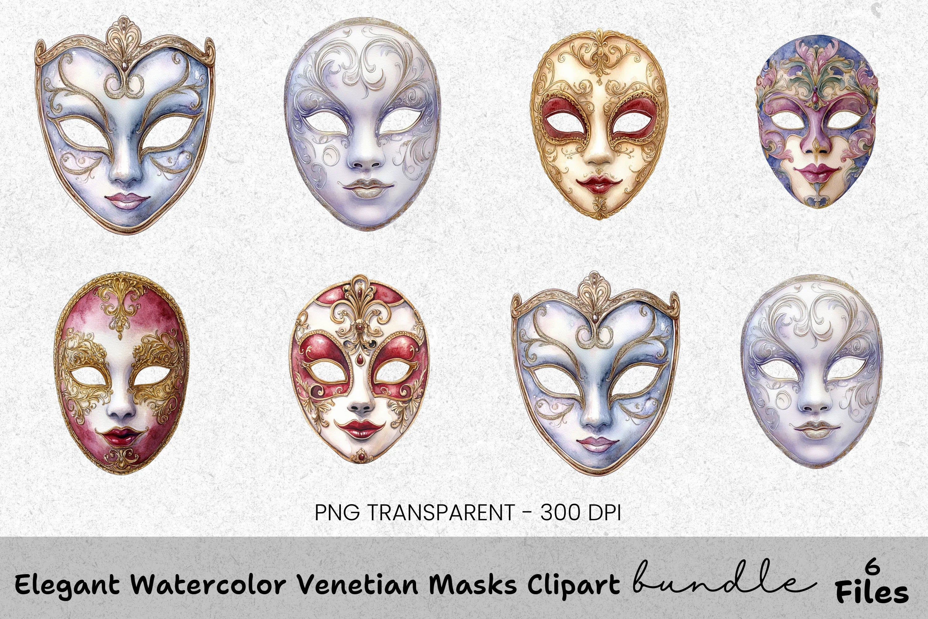 Elegant Venetian Masks Clipart Bundle