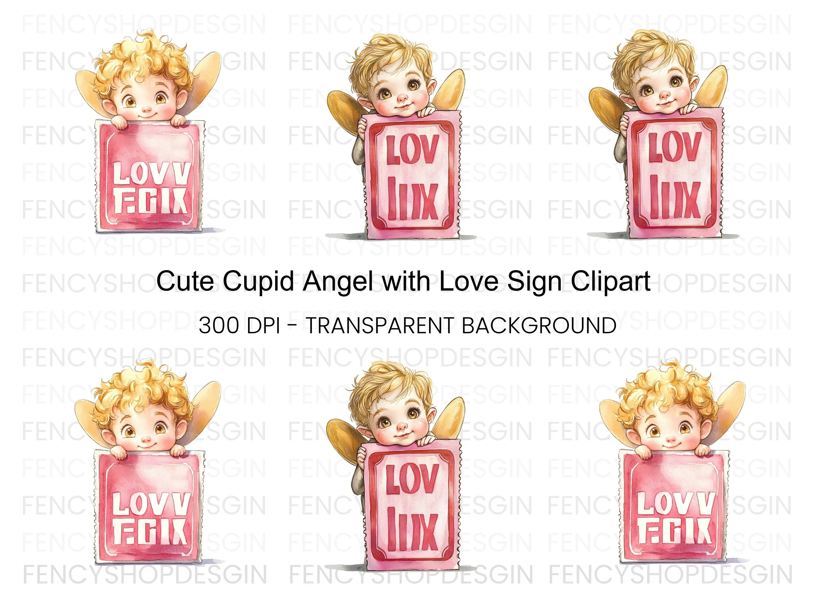 Cute Cupid Angels Love Signs Clipart Bundle