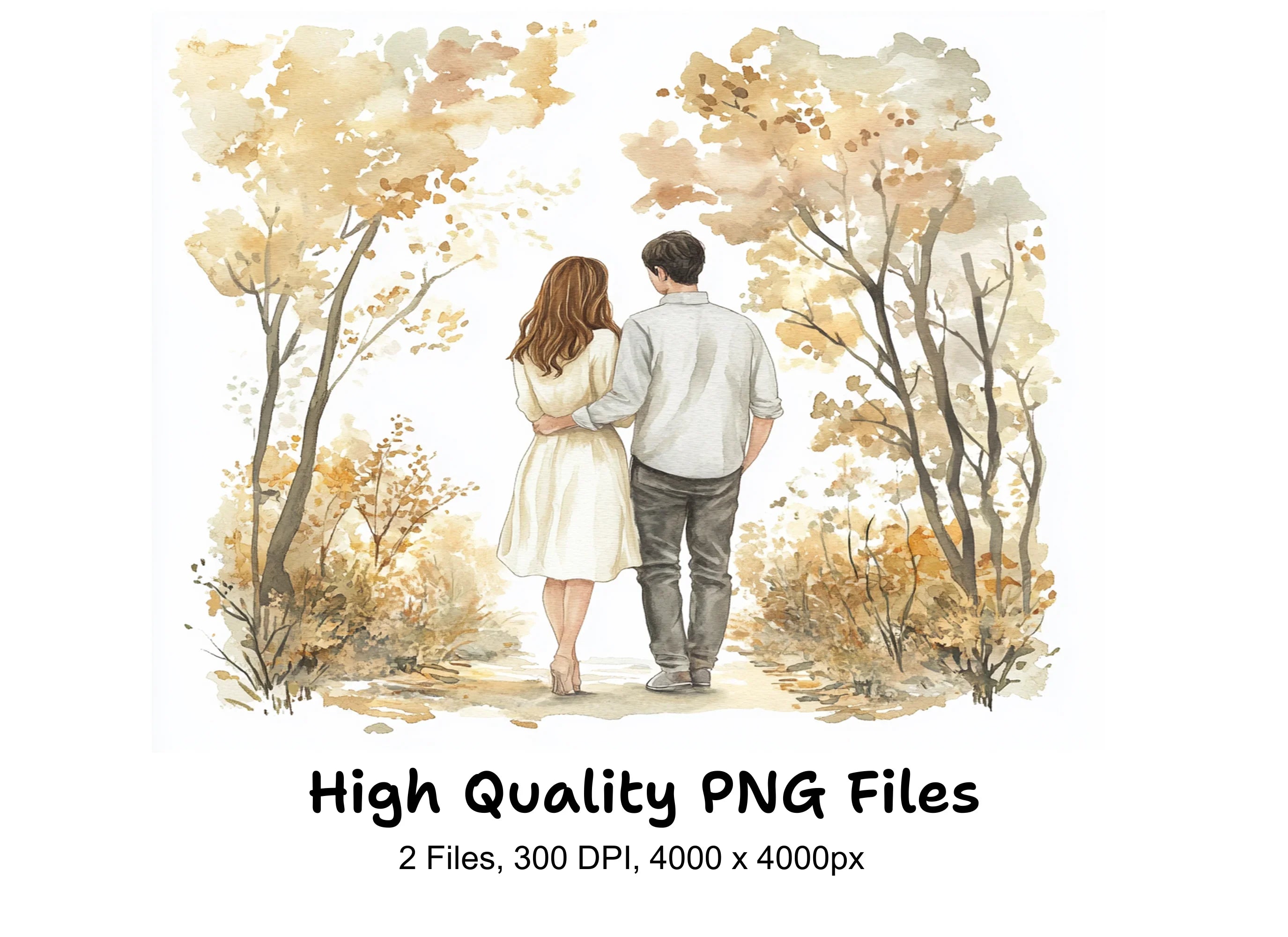 Couple Walking in Autumn Forest Clipart Bundle