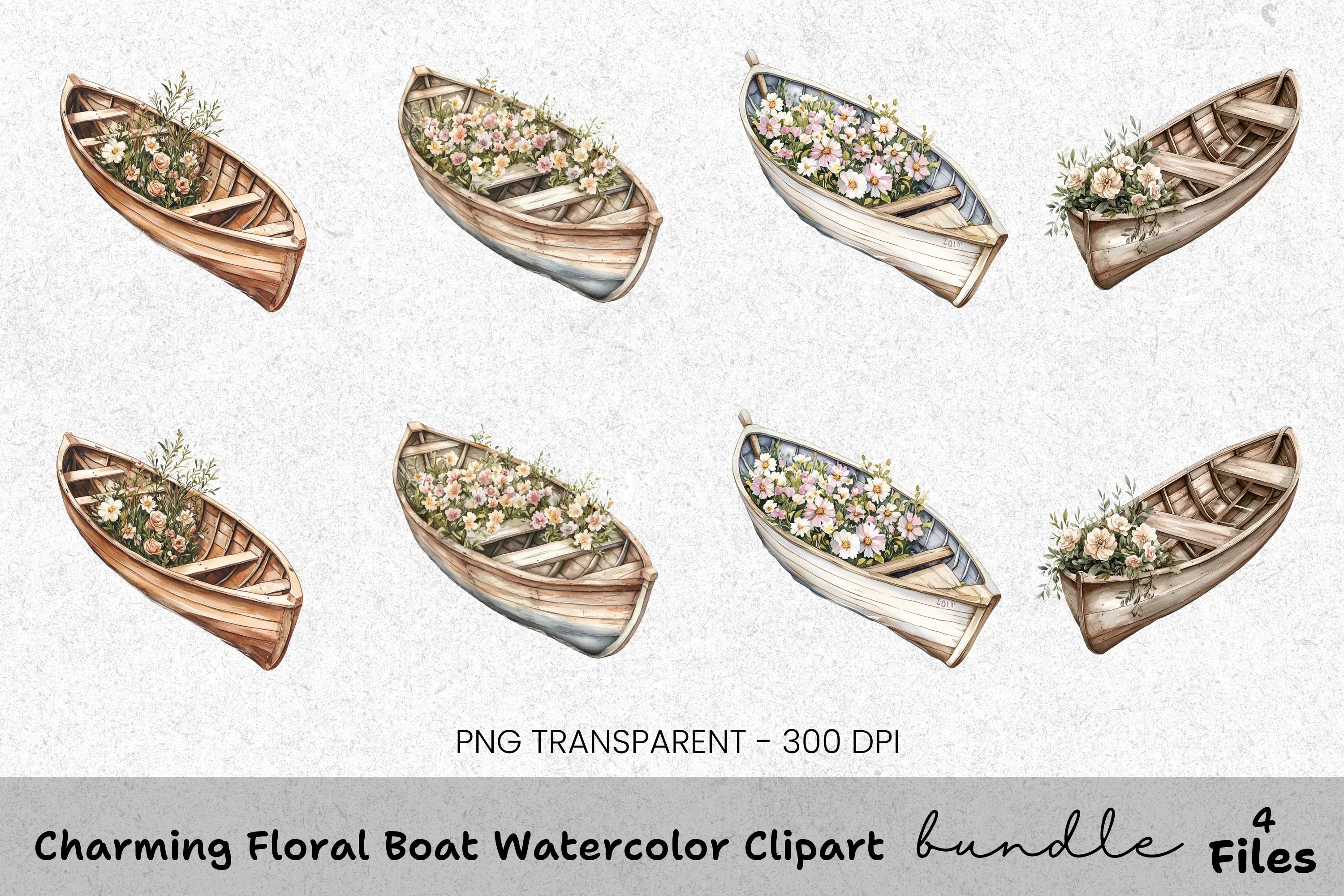 Charming Floral Boat Clipart Bundle