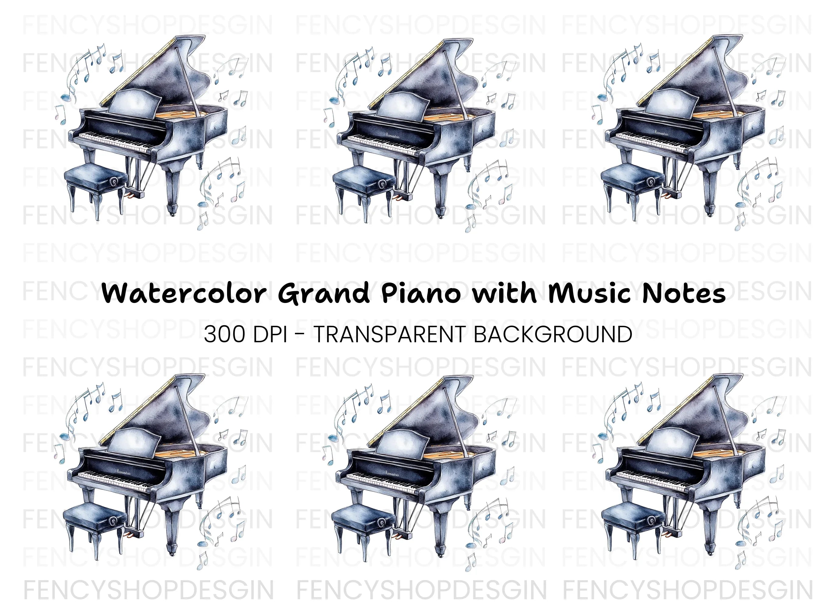 Musical Grand Piano with Notes Clipart Bundle