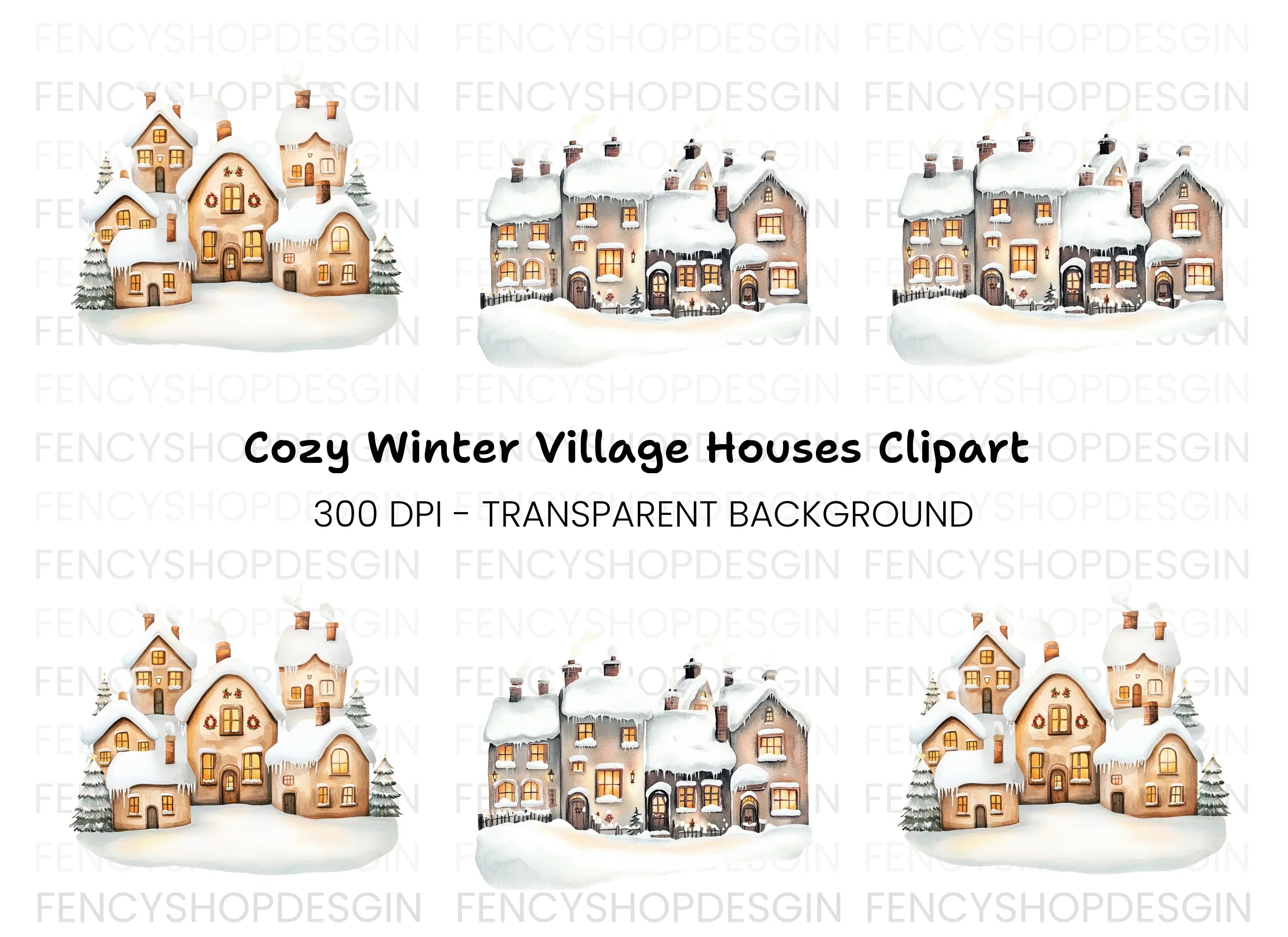 Winter Village Clipart Bundle