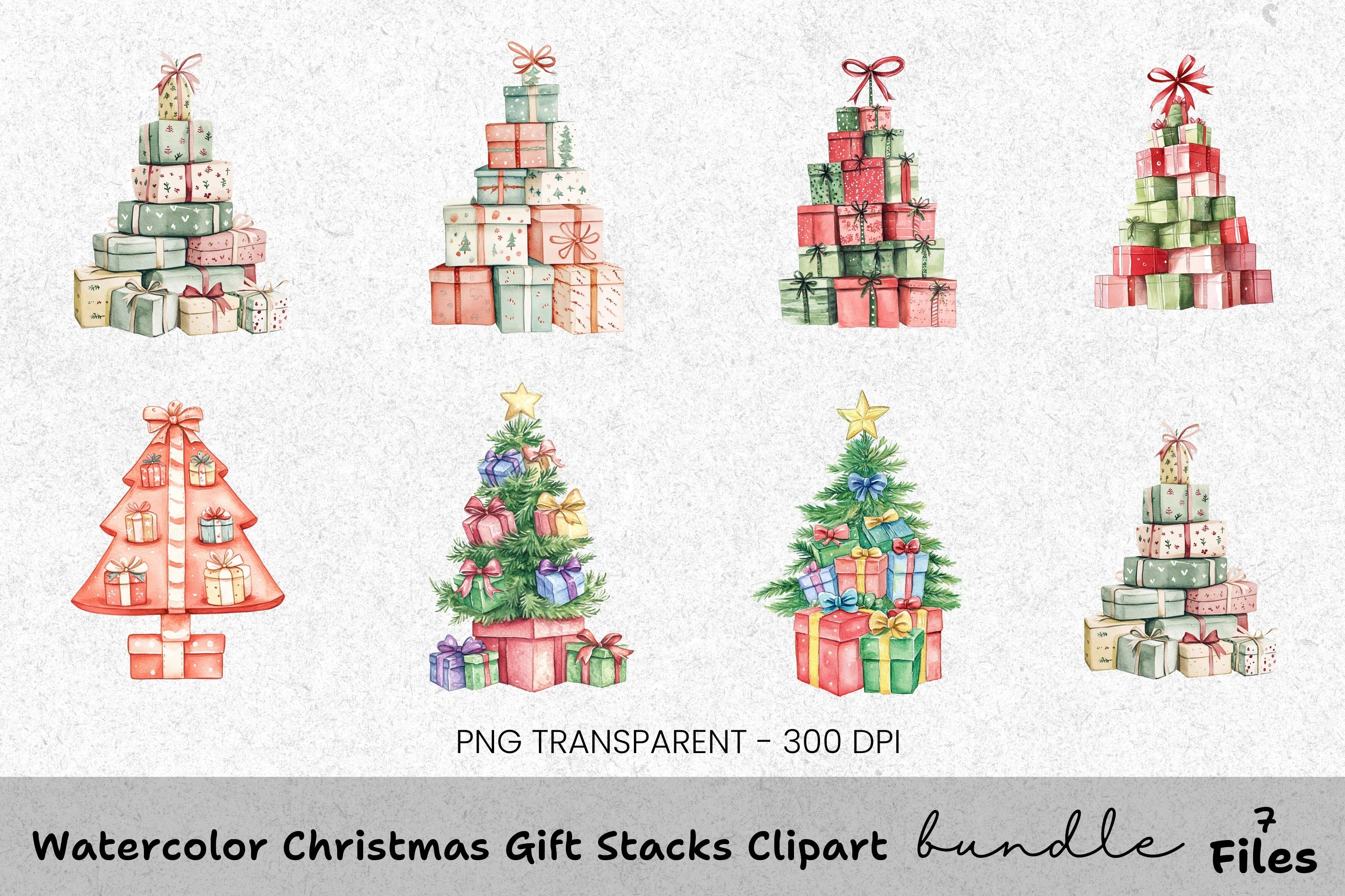 Christmas Gift Stacks Clipart Bundle