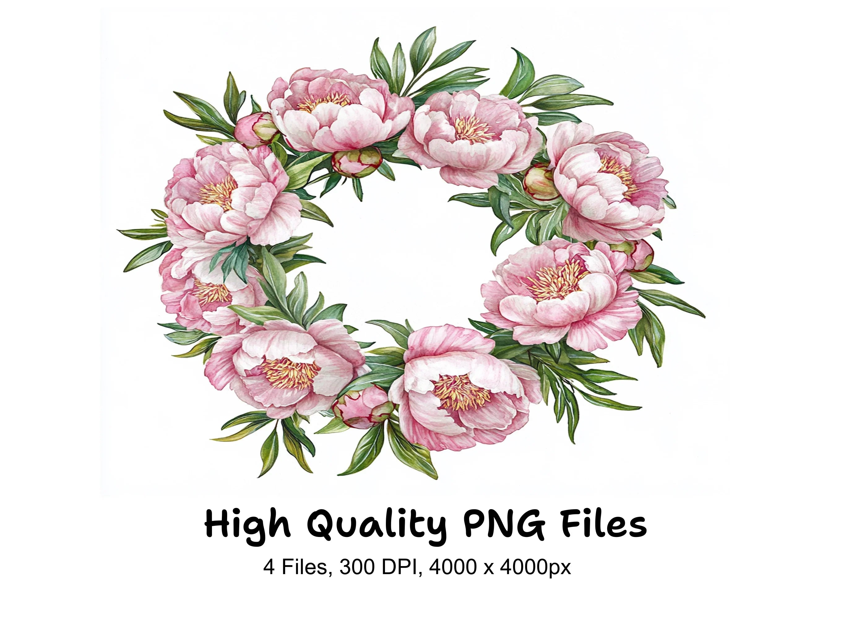 Pink Peony Wreath Clipart Bundle