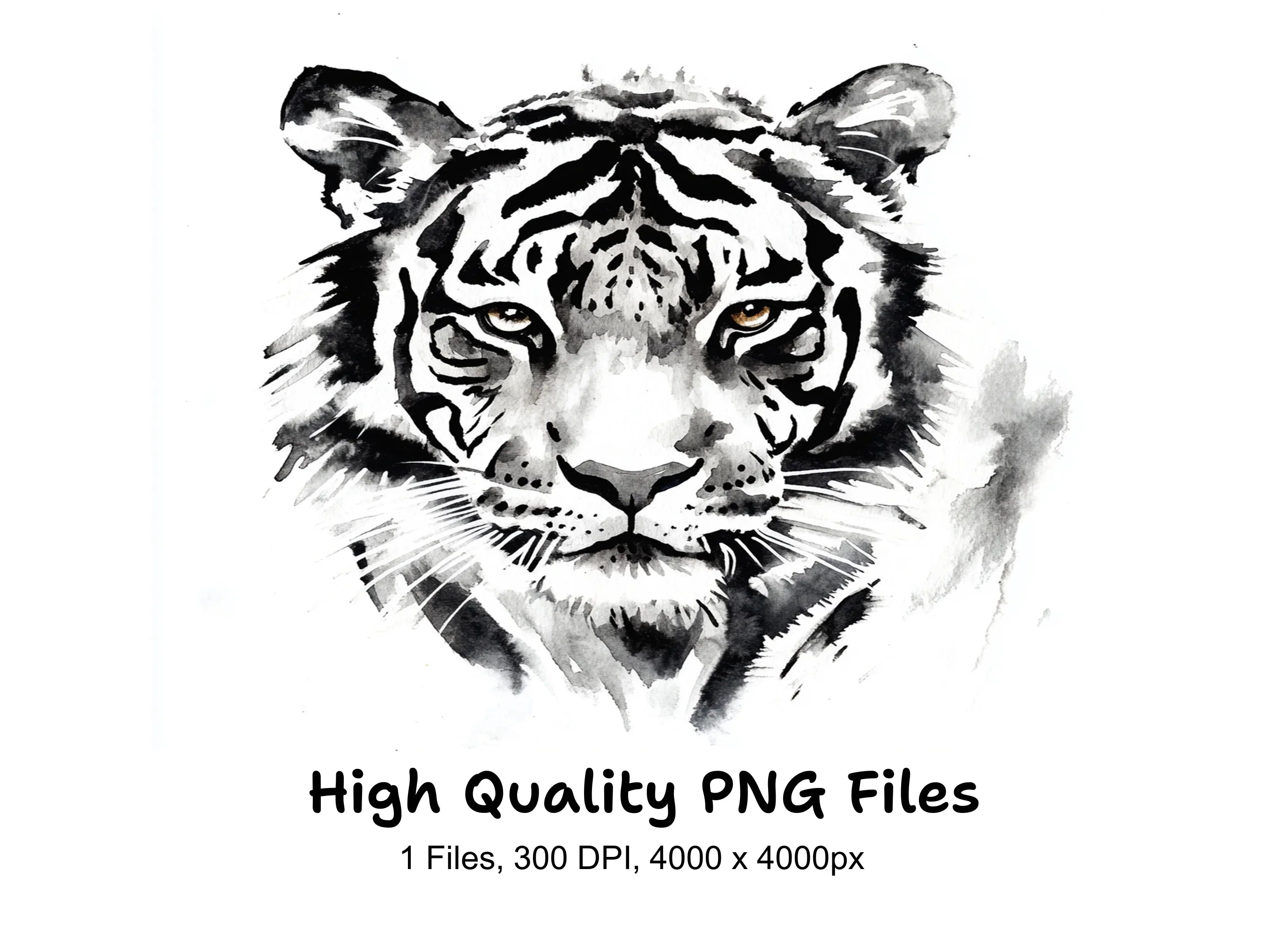Majestic Tiger Head Black and White Clipart Bundle