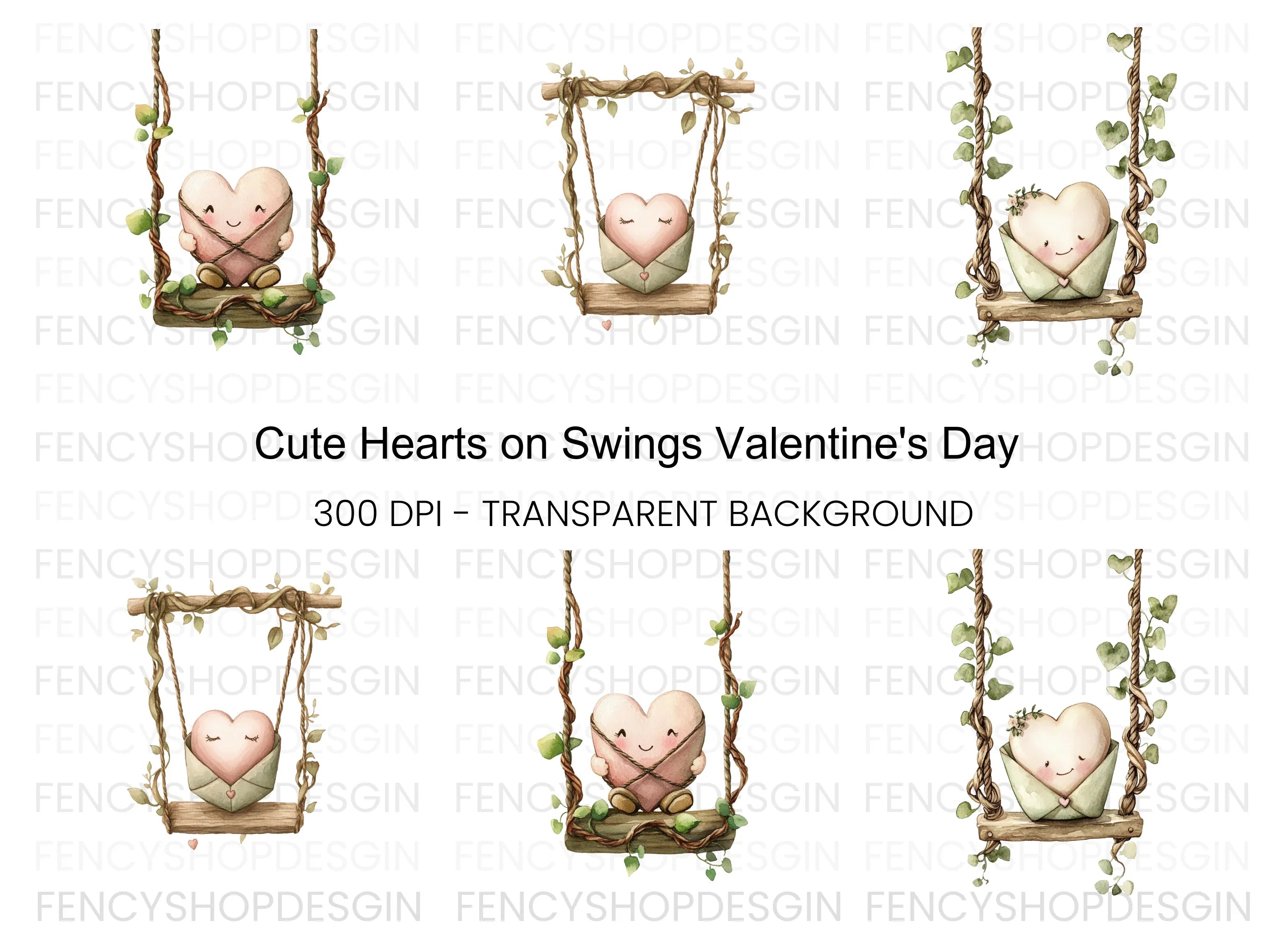 Cute Heart Swings Clipart Bundle