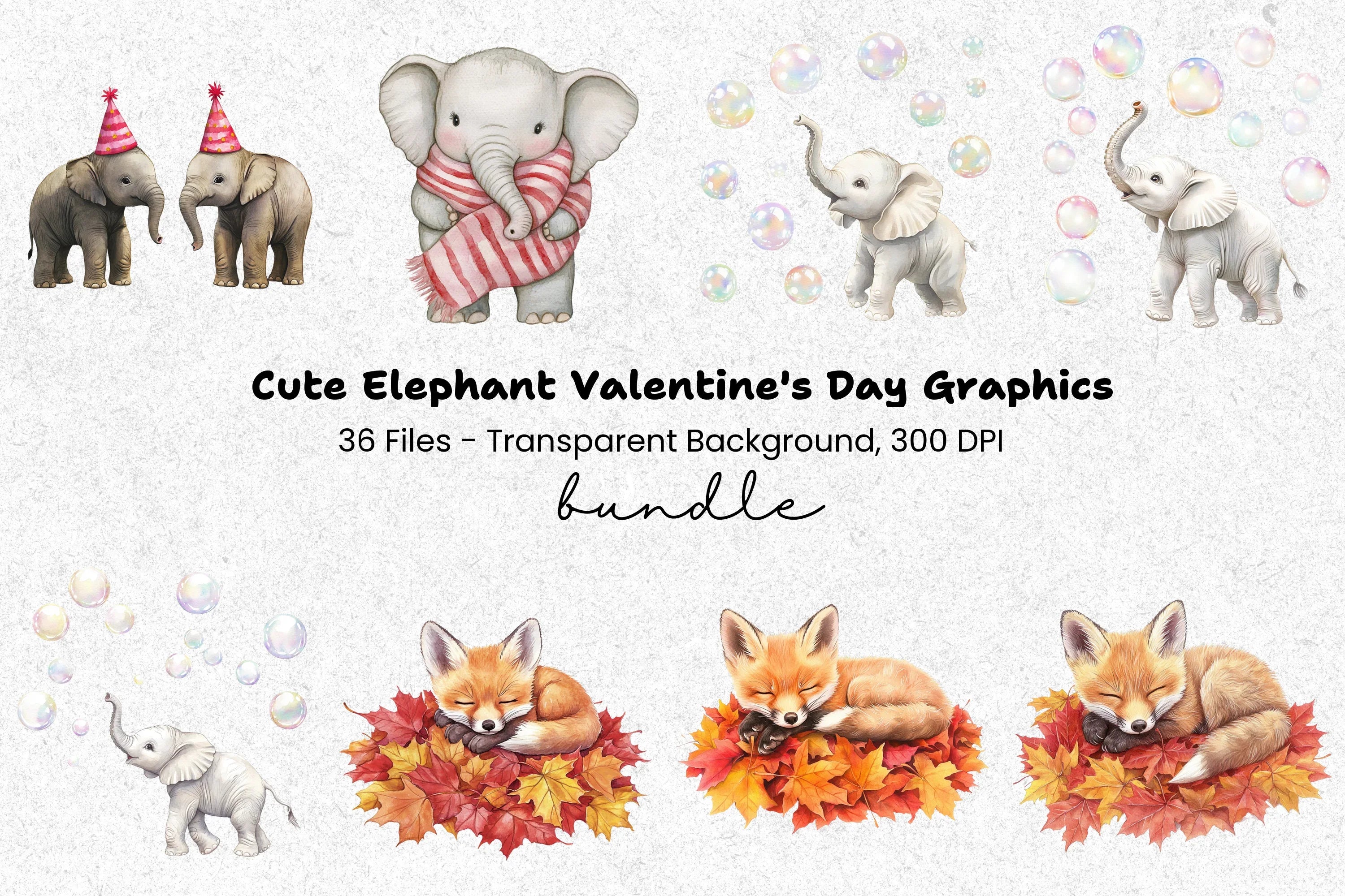 Cute Baby Elephant Clipart Bundle