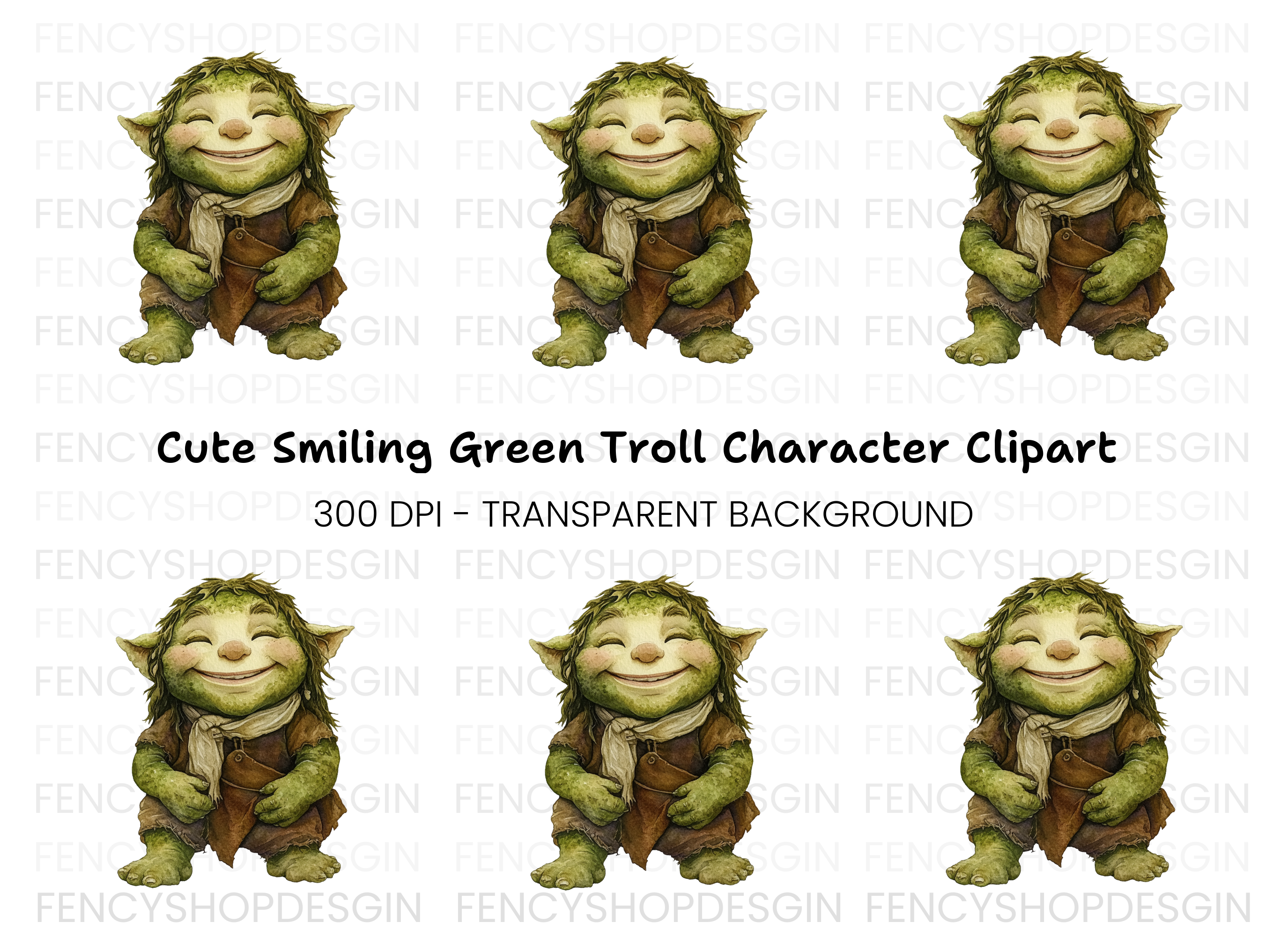 Happy Green Troll Clipart Bundle