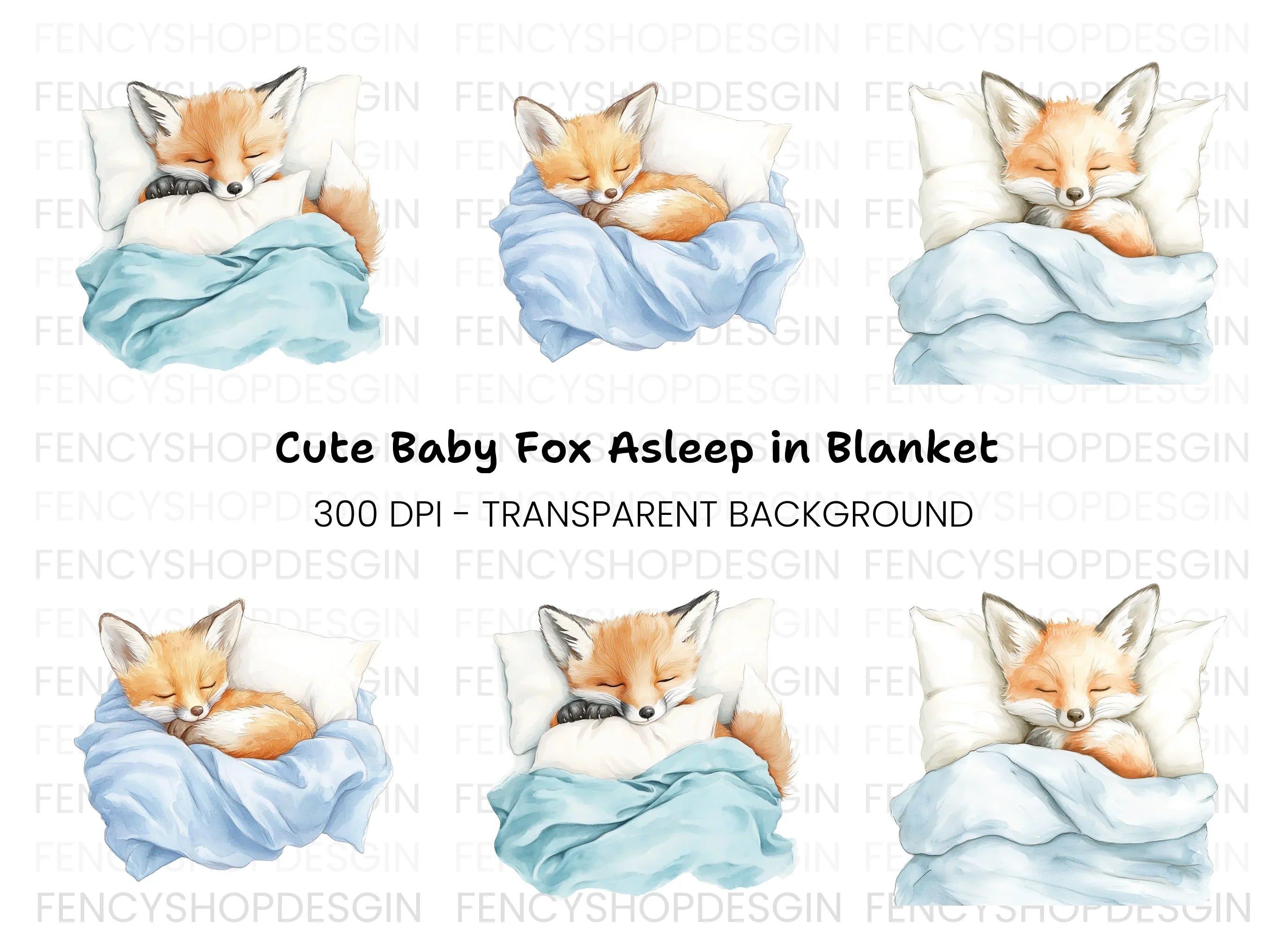 Sleeping Fox Baby Animals Clipart Bundle