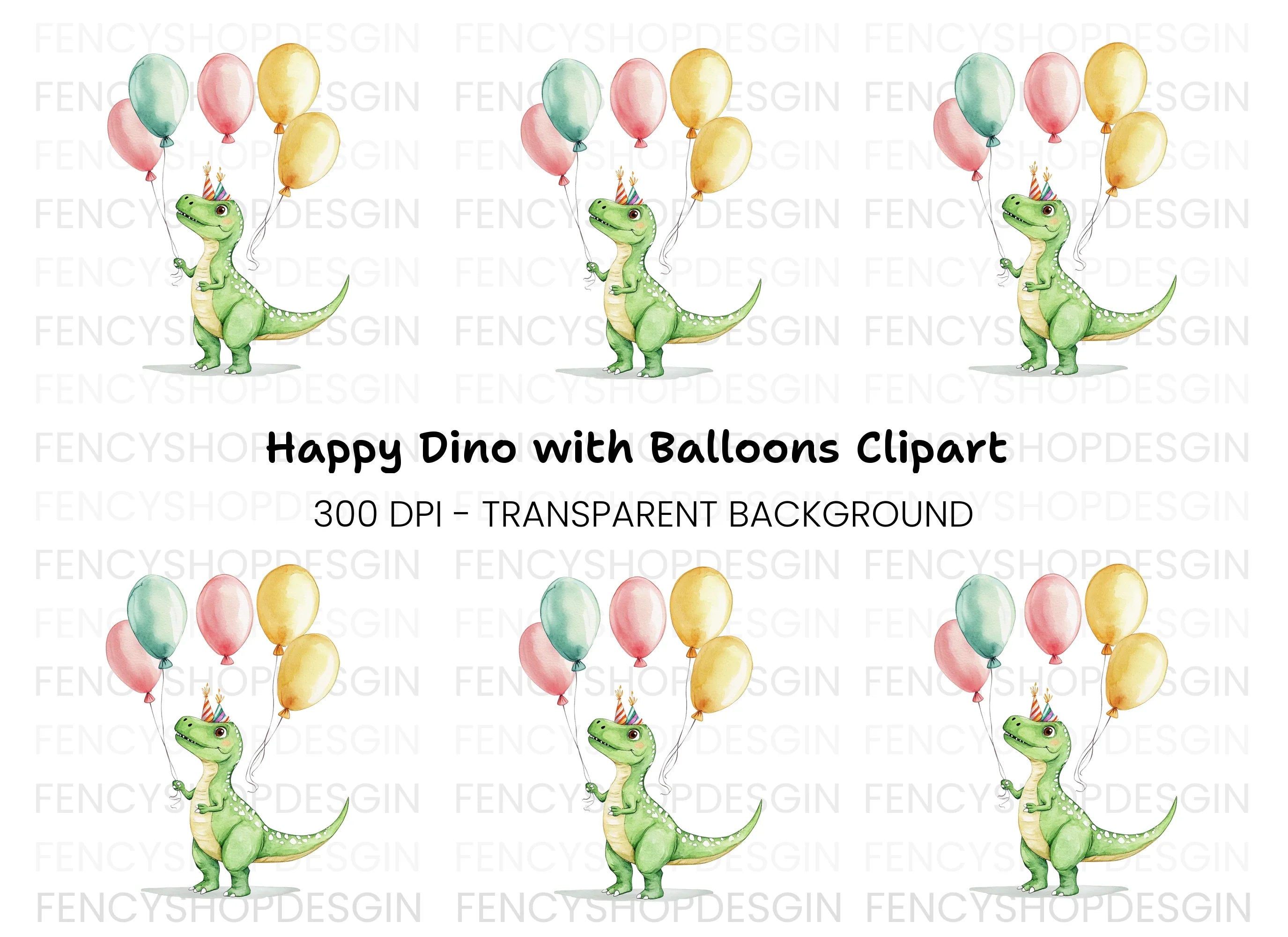 Cute Dinosaur Birthday Balloons Clipart Bundle