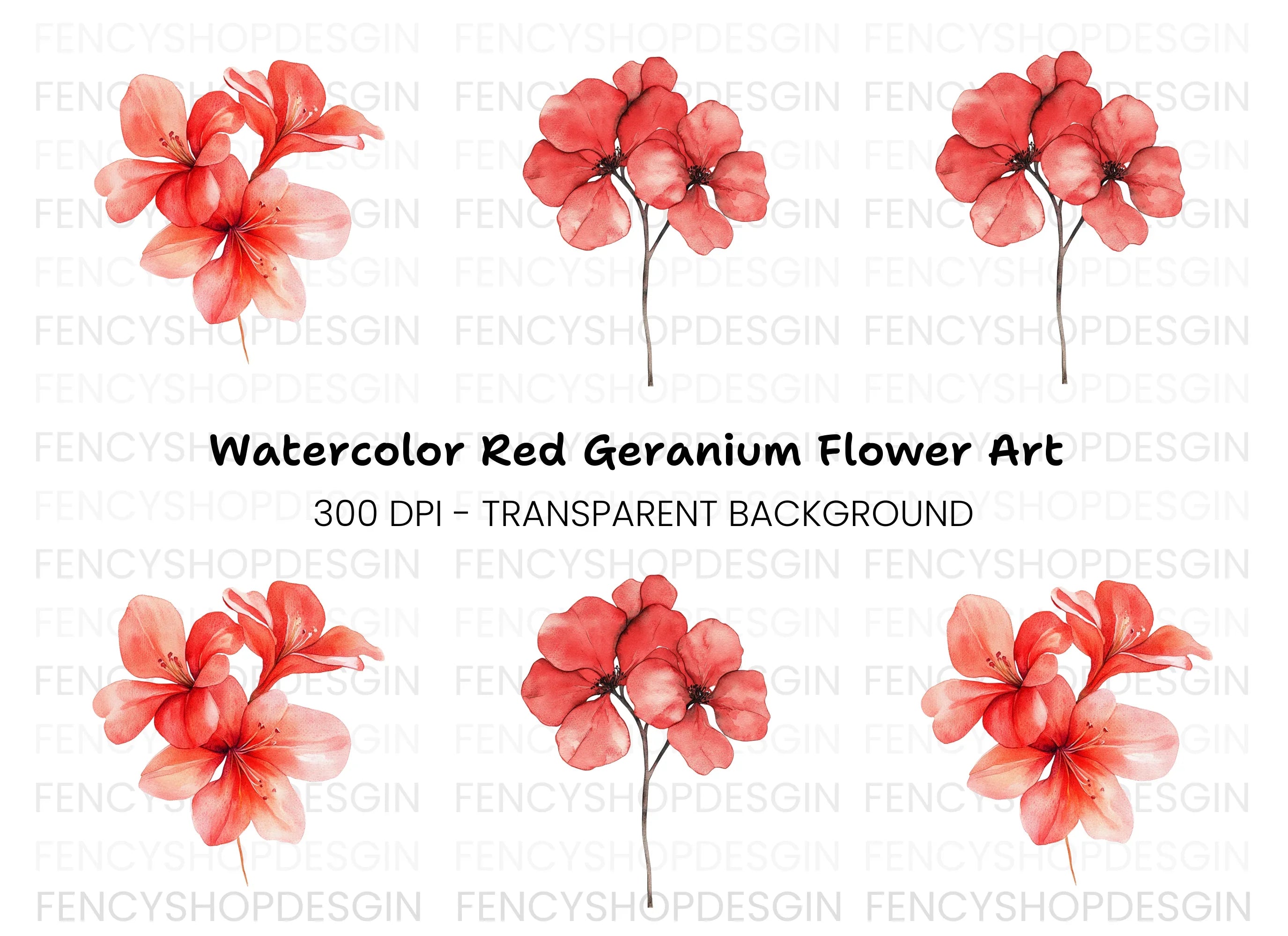 Red Geranium Flowers Clipart Bundle