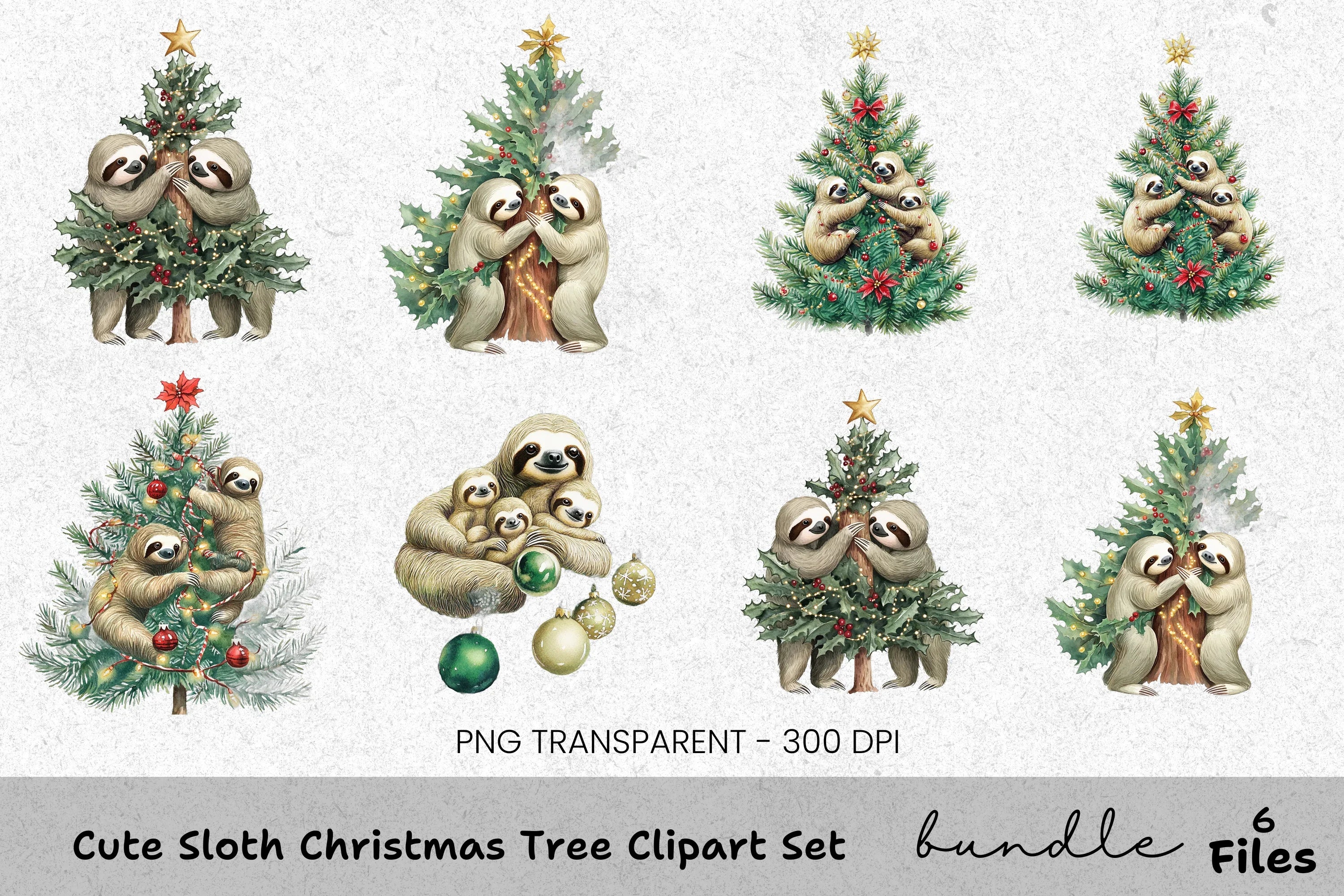 Christmas Sloth Family Clipart Bundle
