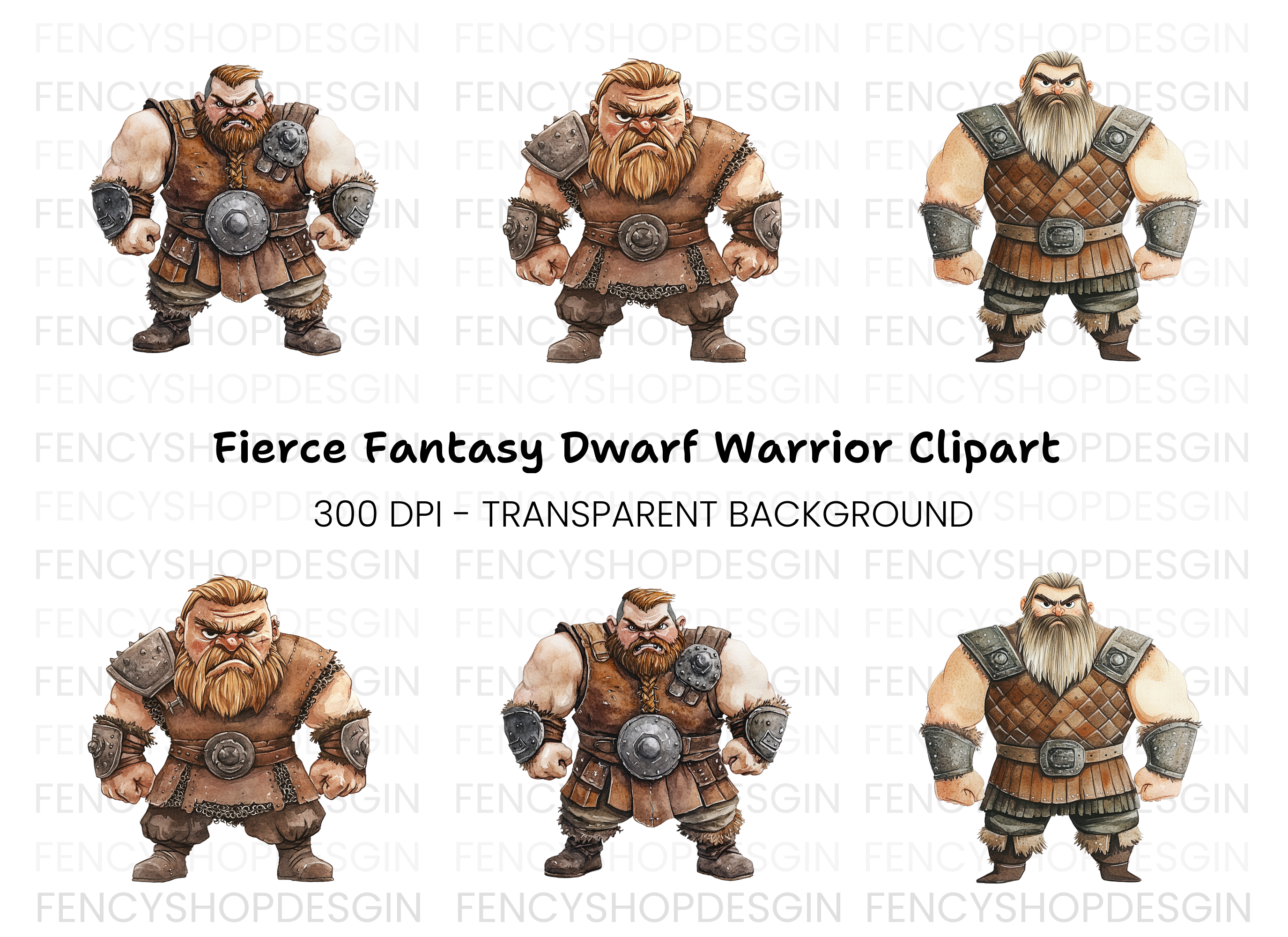 Dwarf Warrior Fantasy Characters Clipart Bundle