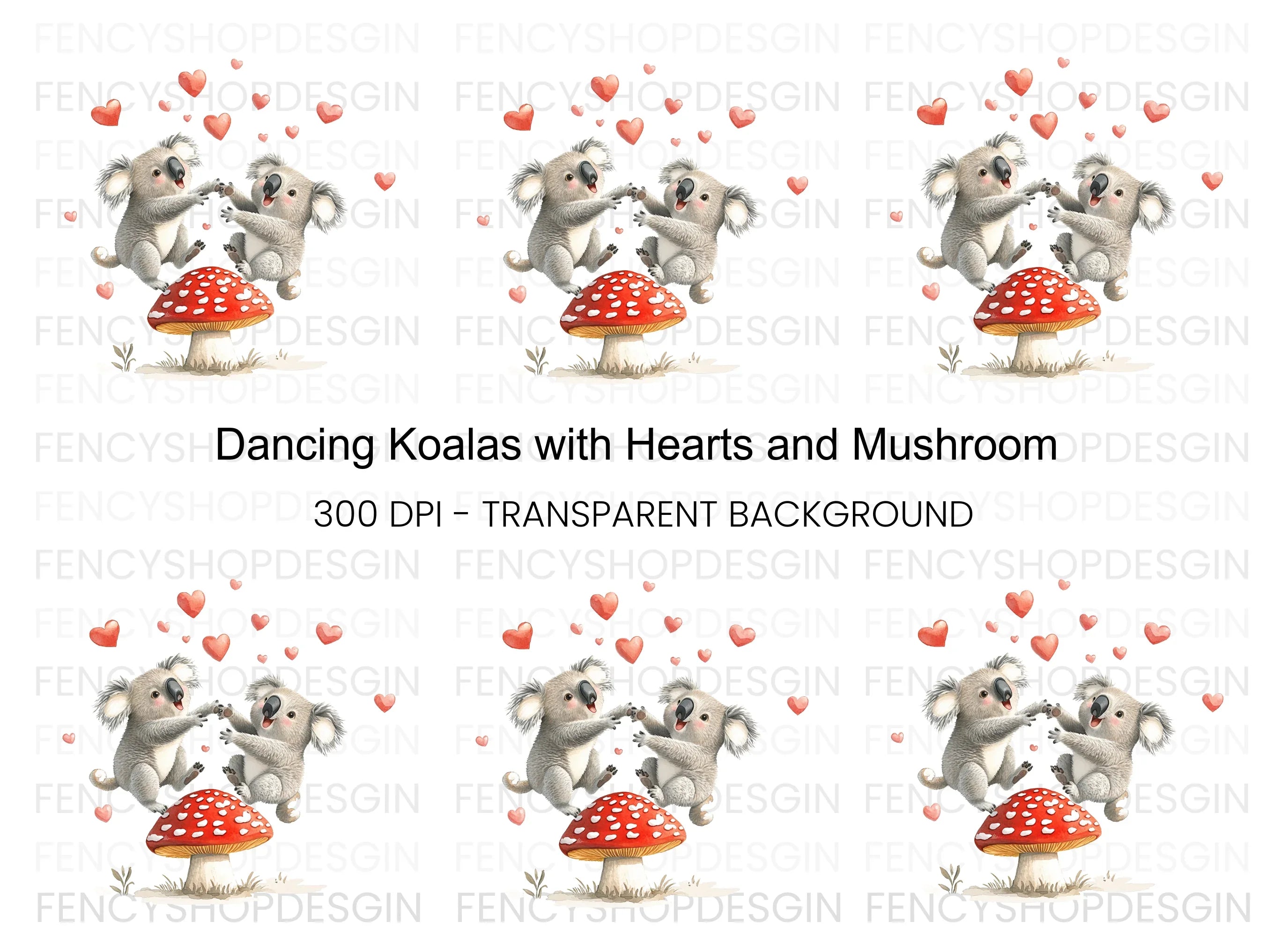 Playful Koalas on Mushroom Clipart Bundle
