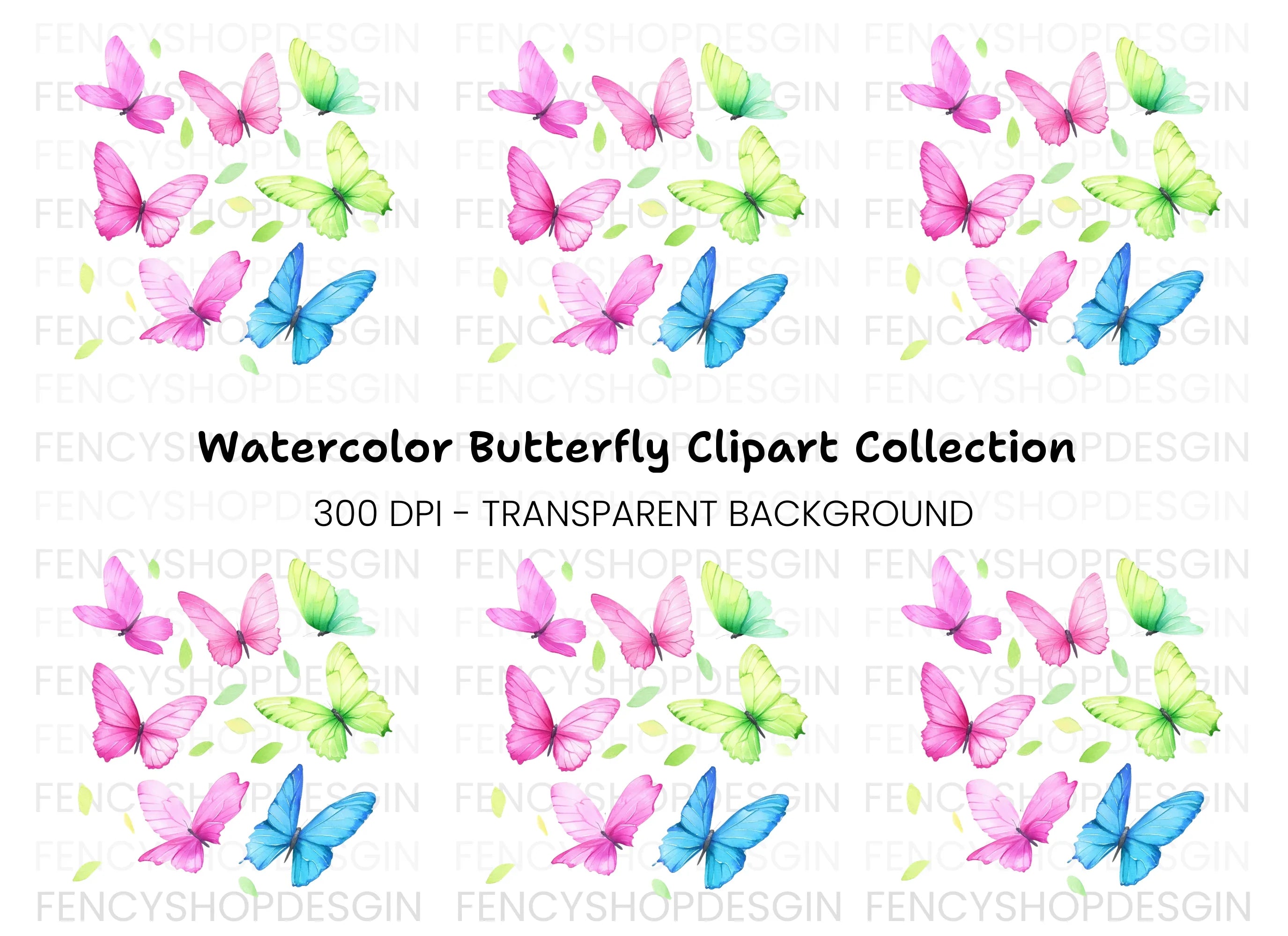 Vibrant Butterfly and Leaves Clipart Bundle
