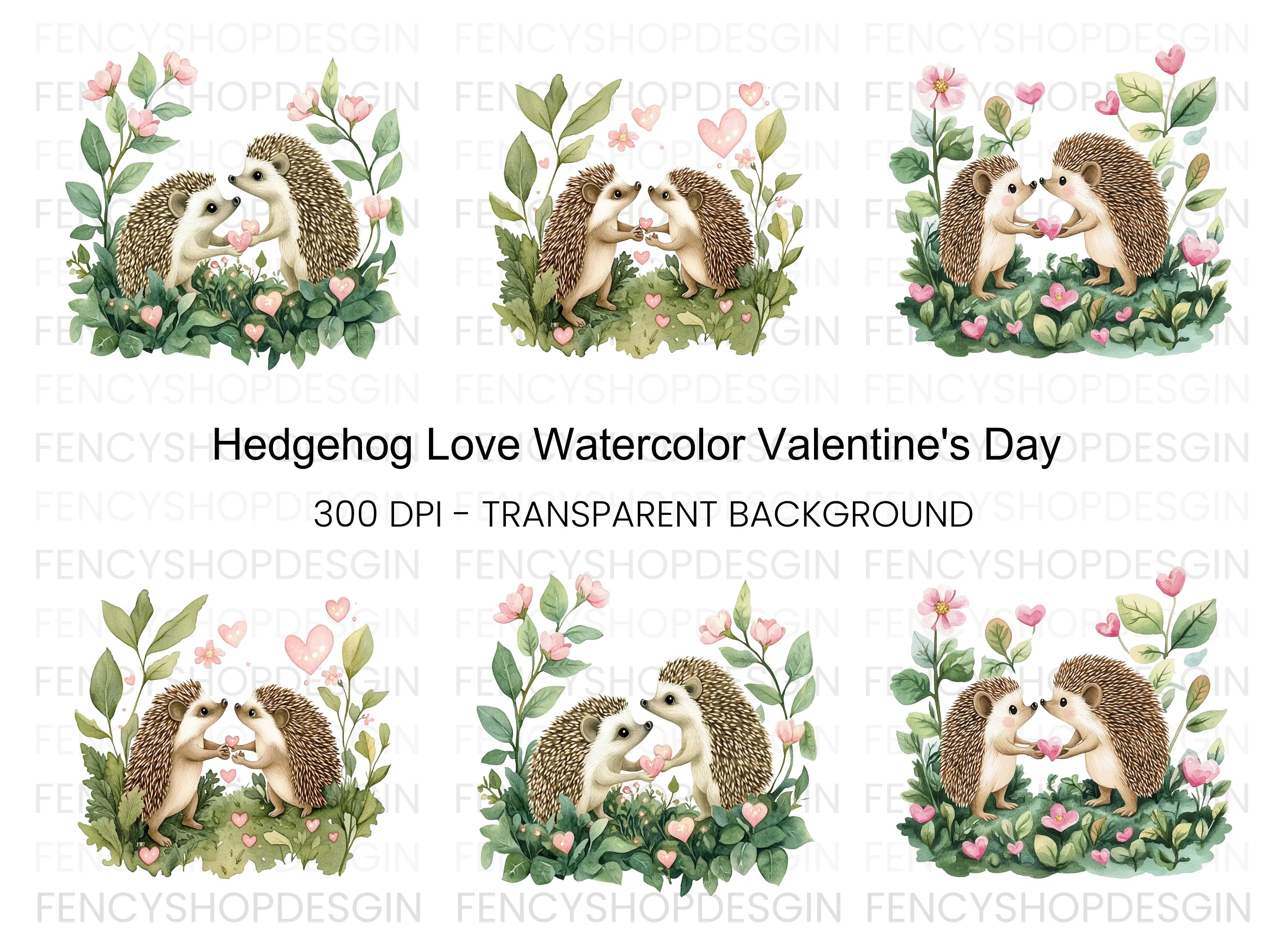 Hedgehog Love with Hearts Clipart Bundle