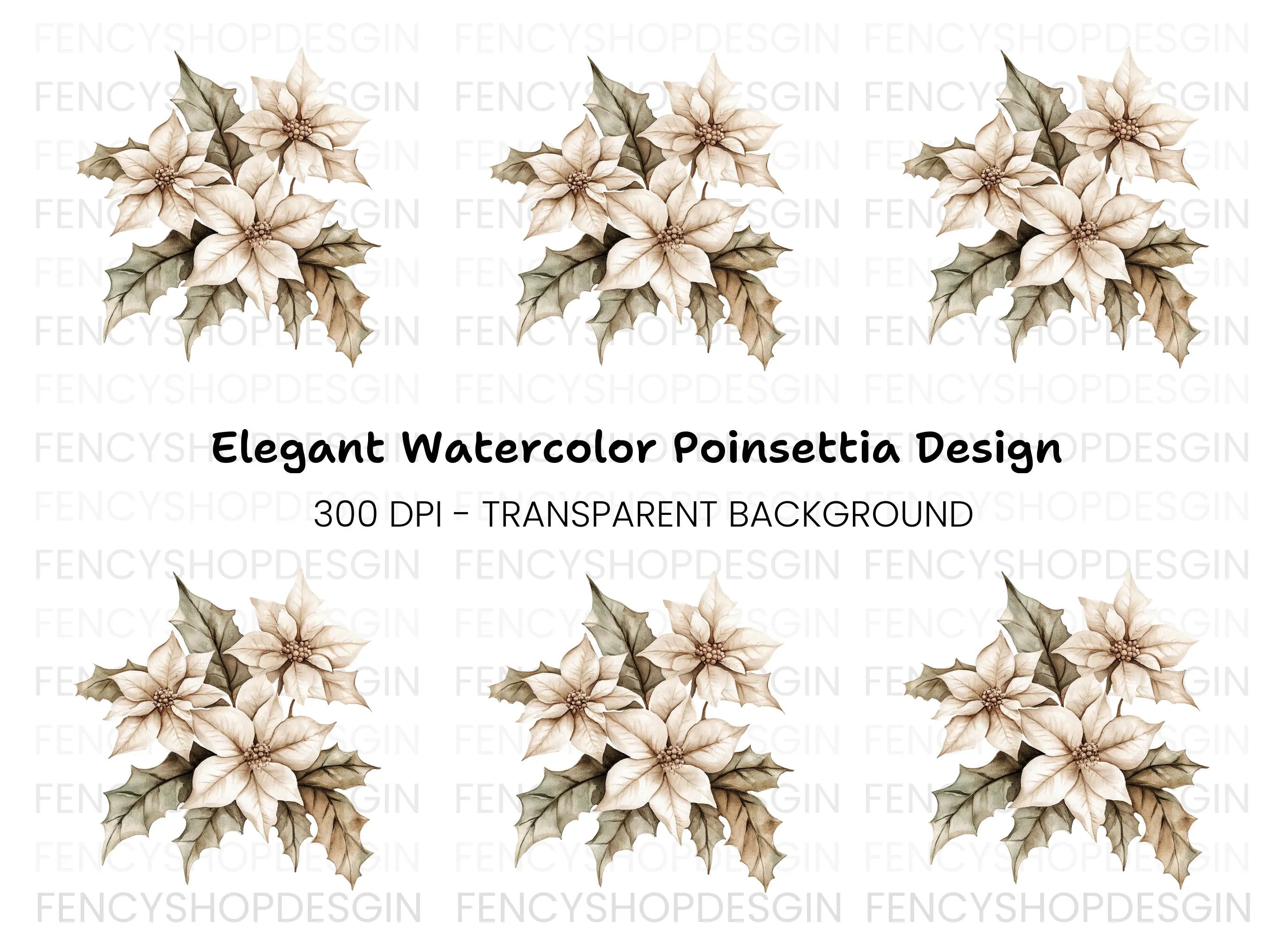 Winter White Poinsettia Clipart Bundle