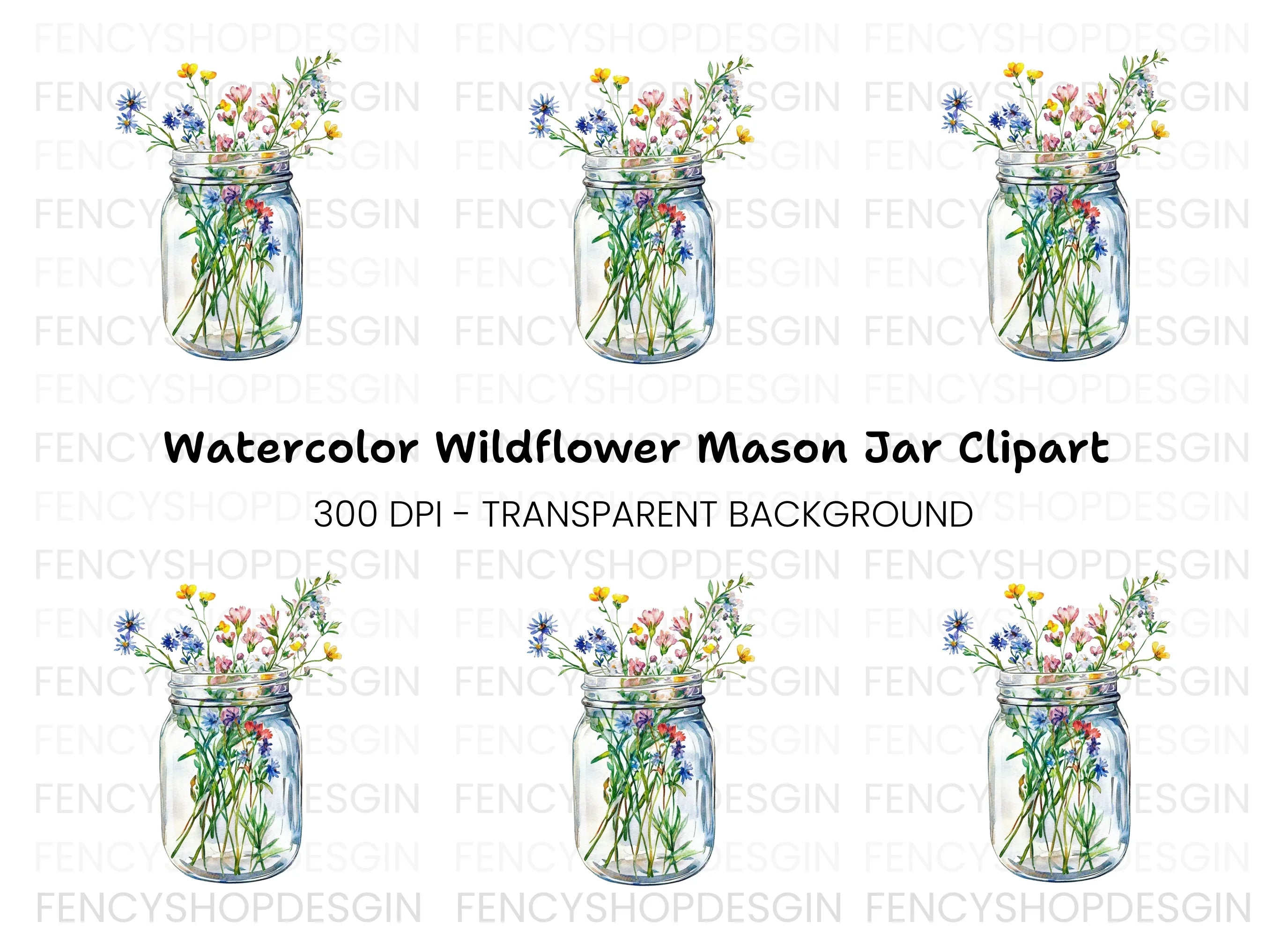 Wildflower Mason Jar Clipart Bundle