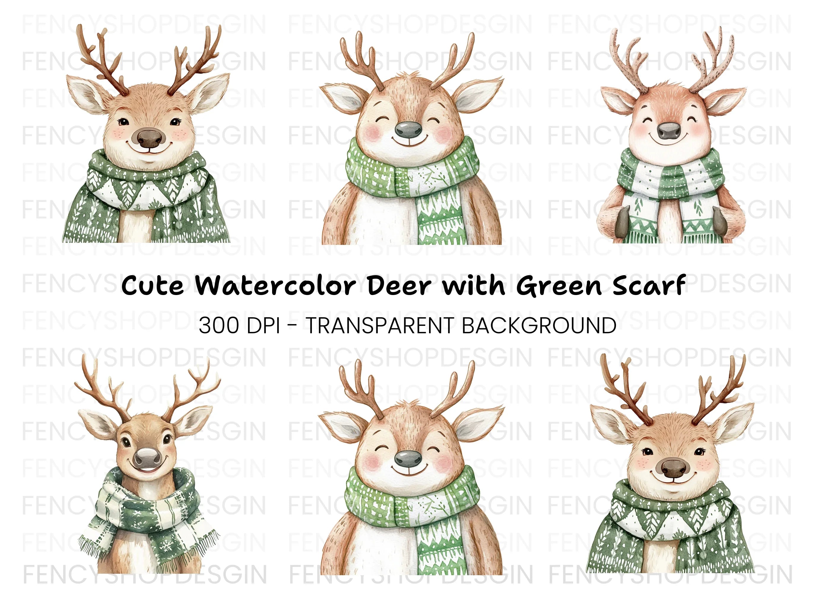 Cute Winter Reindeer Clipart Bundle