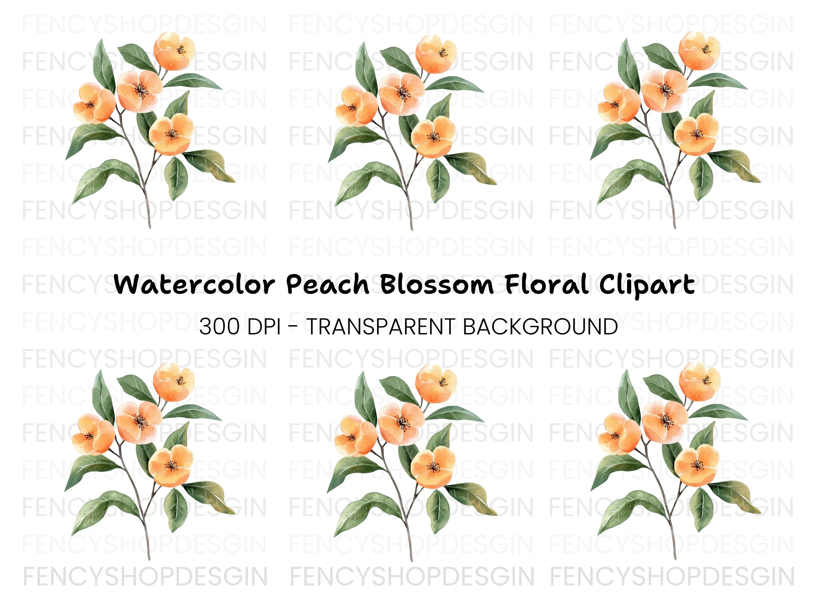 Orange Flower Branch Clipart Bundle