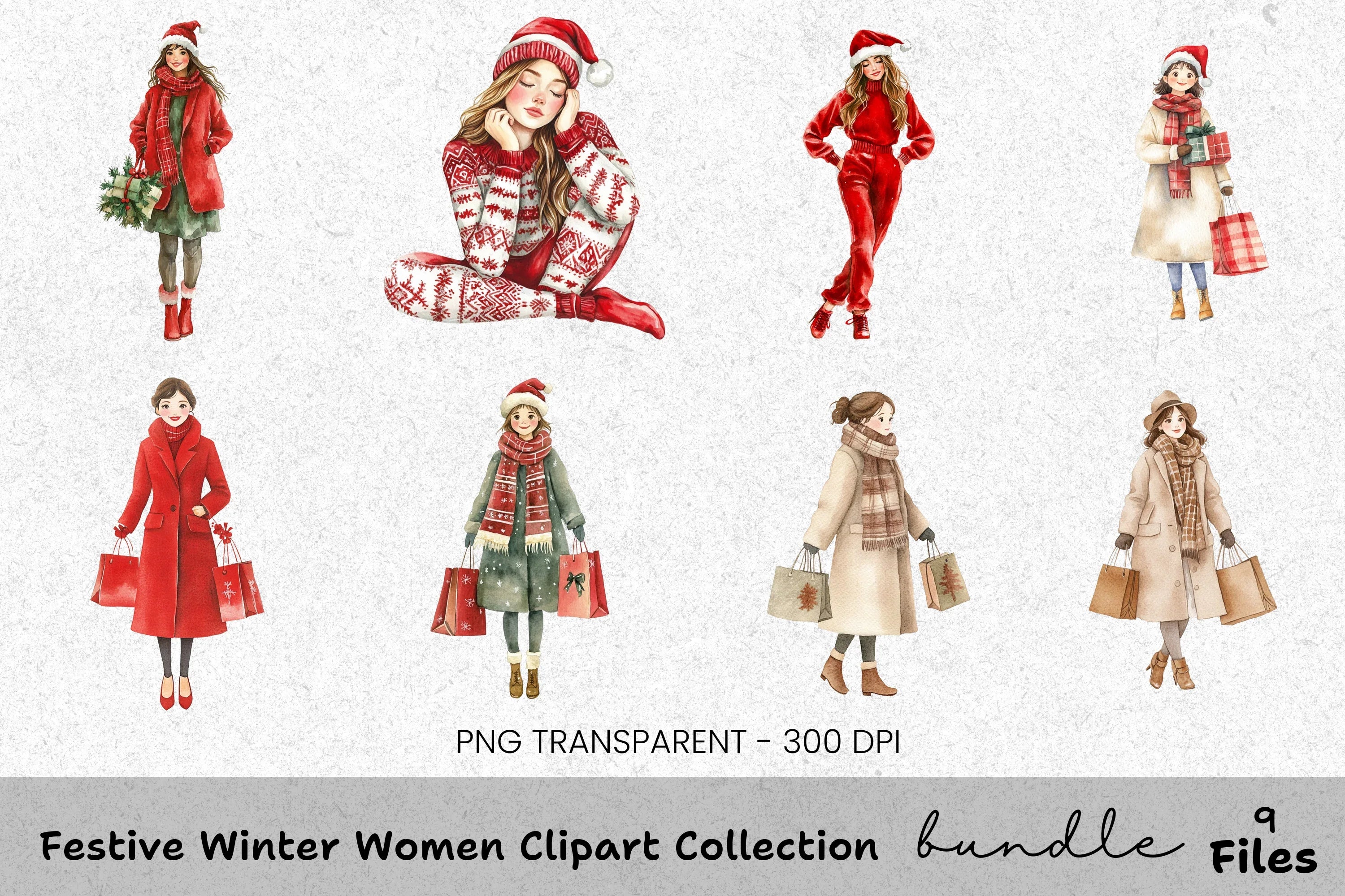 Festive Winter Women Clipart Bundle