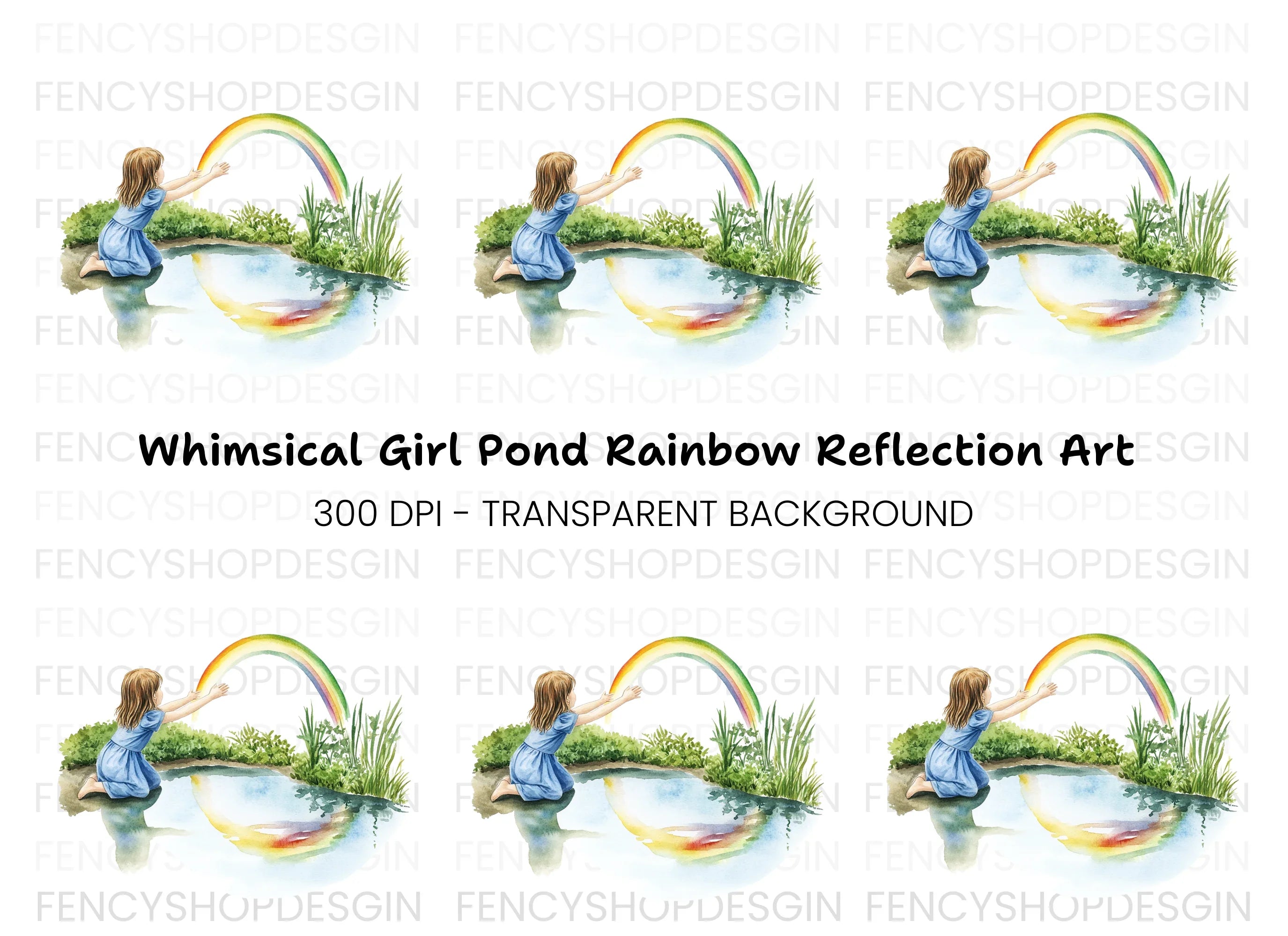 Girl Reaching for Rainbow Clipart Bundle