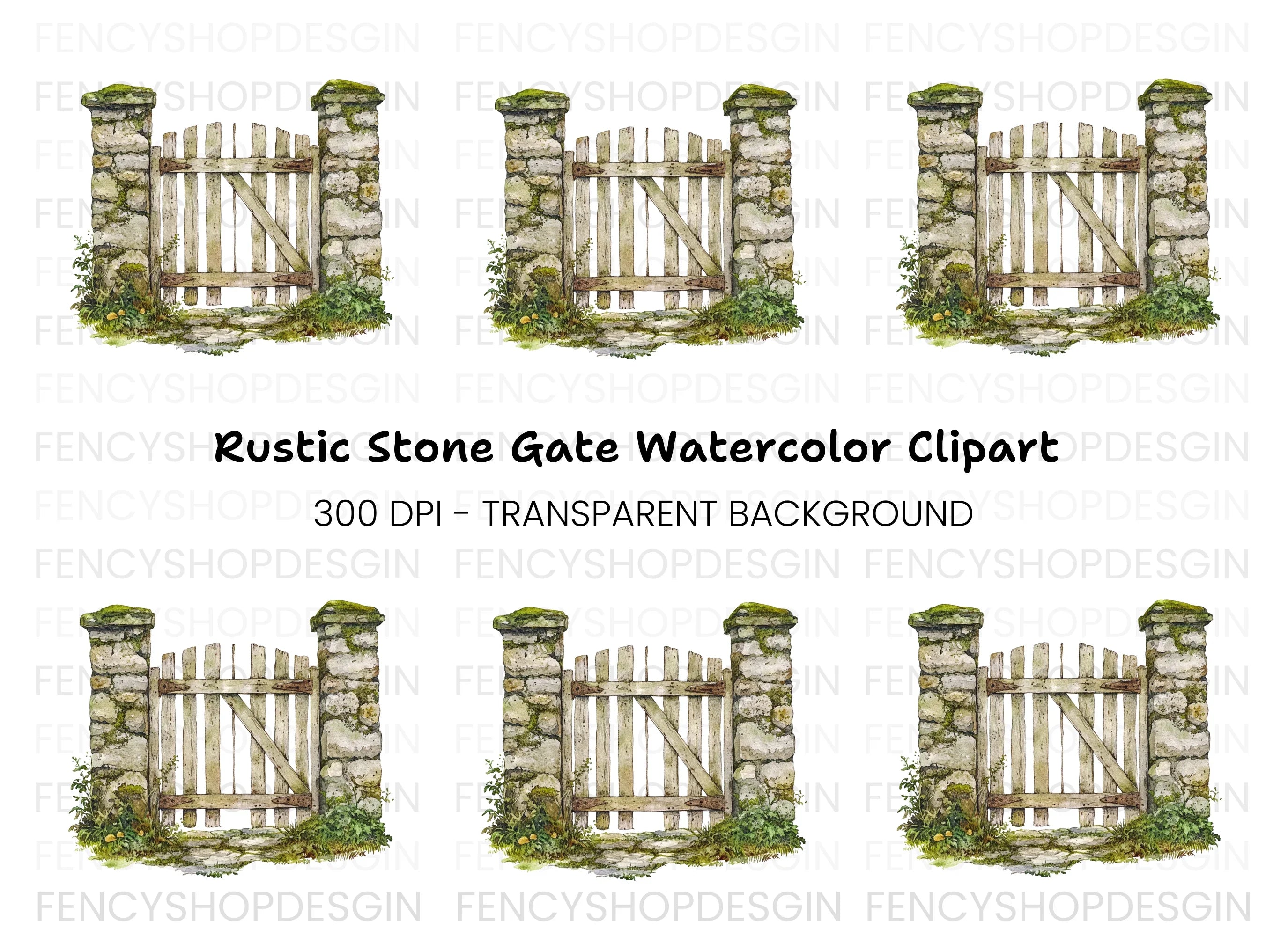 Rustic Stone Gate Clipart Bundle