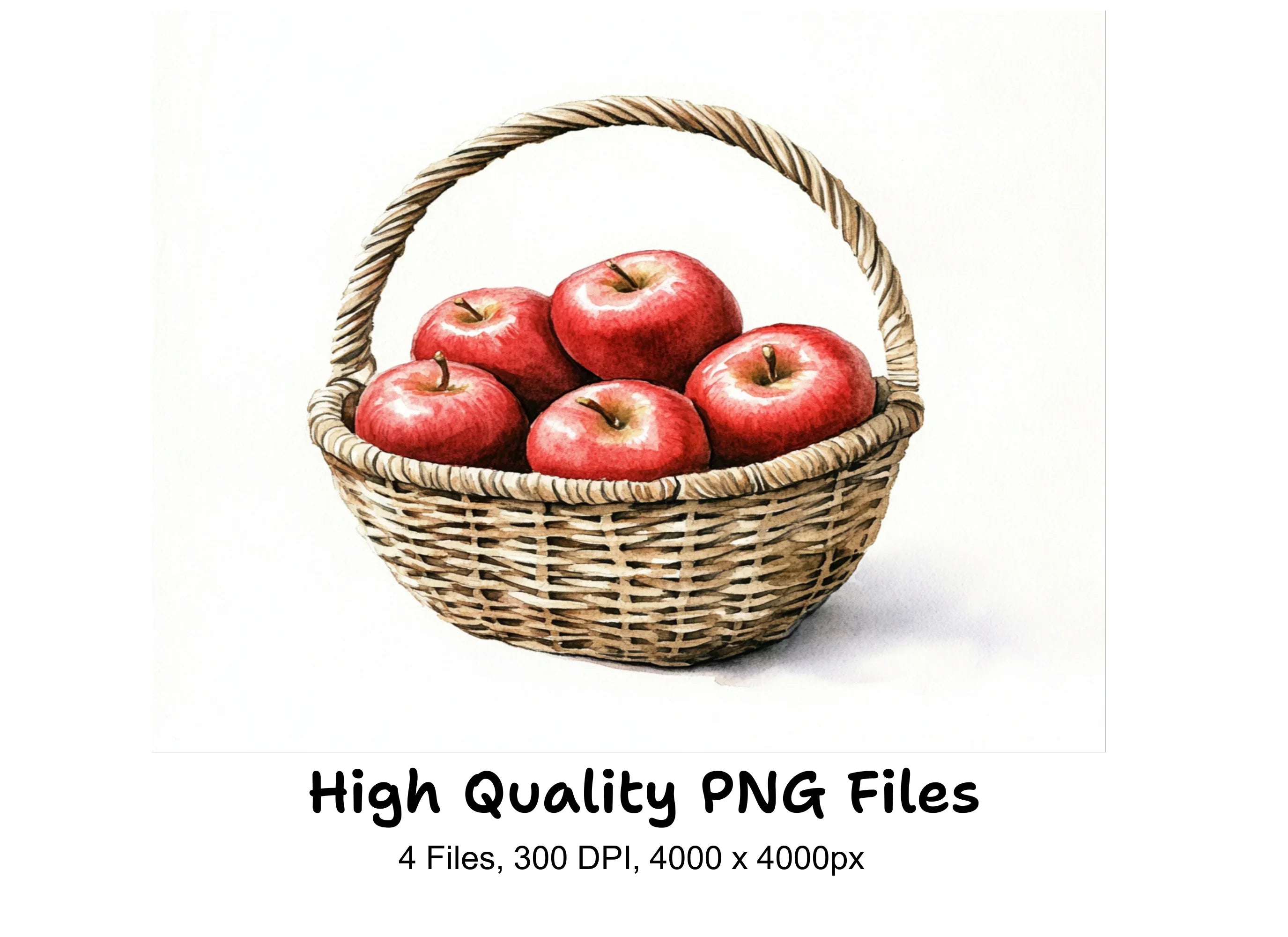 Red Apples in Baskets Clipart Bundle