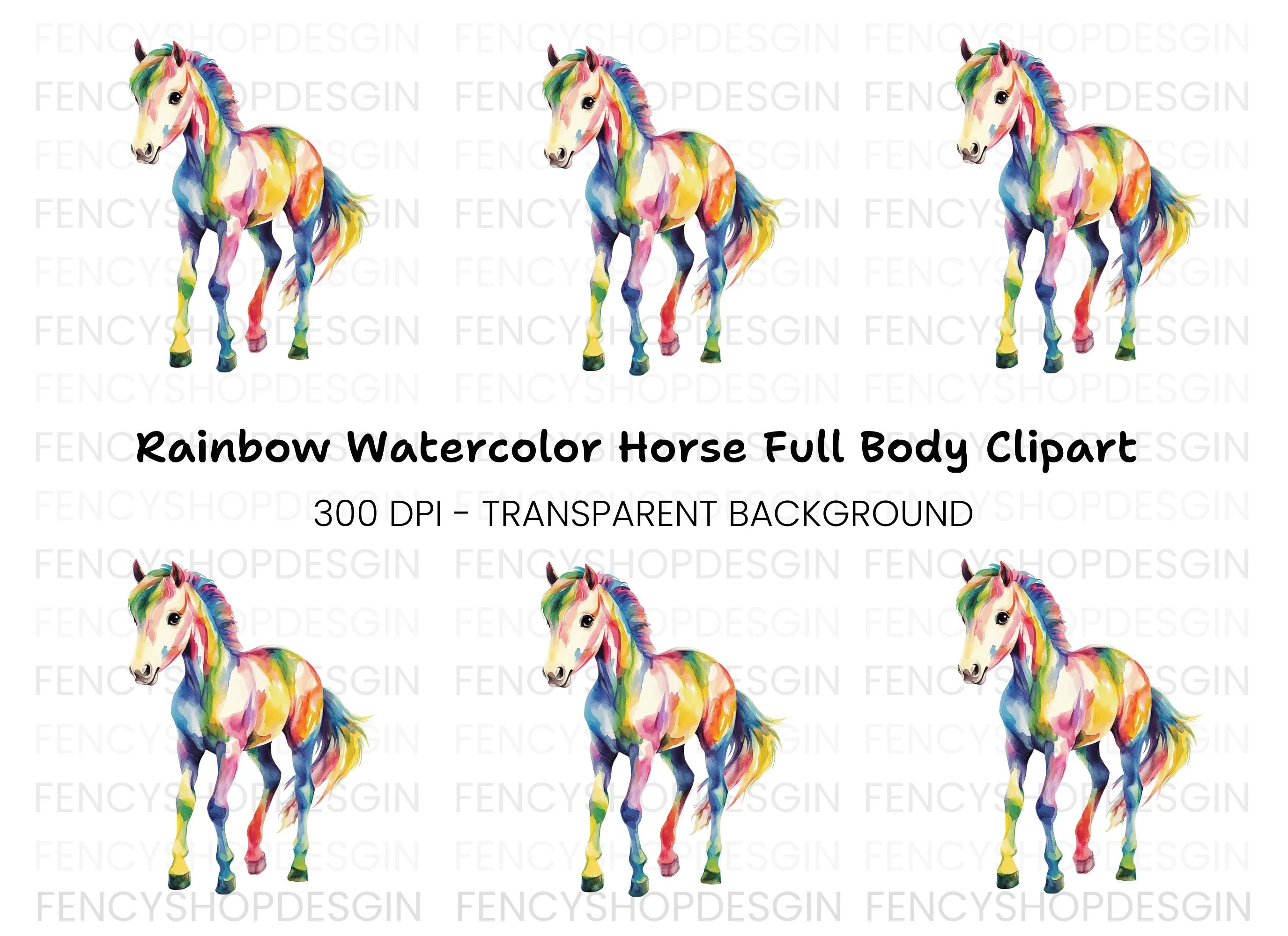 Playful Rainbow Foal Clipart Bundle