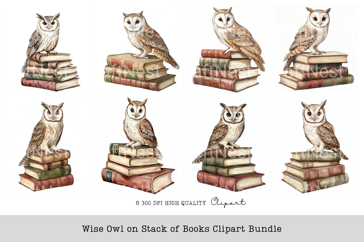 Wise Owl On Stack Of Books Clipart Planner