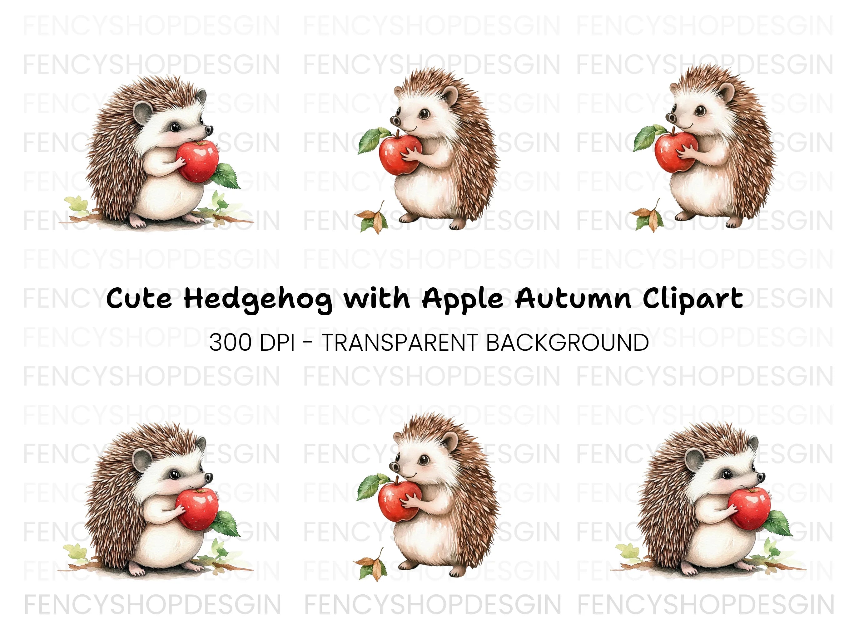 Cute Hedgehog with Apple Clipart Bundle