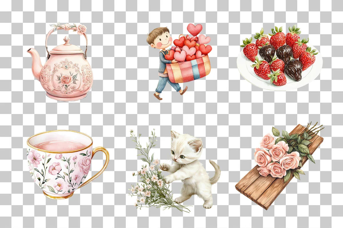 Elegant Pink Floral Teapot Clipart Bundle - CraftNest - Digital Crafting and Art