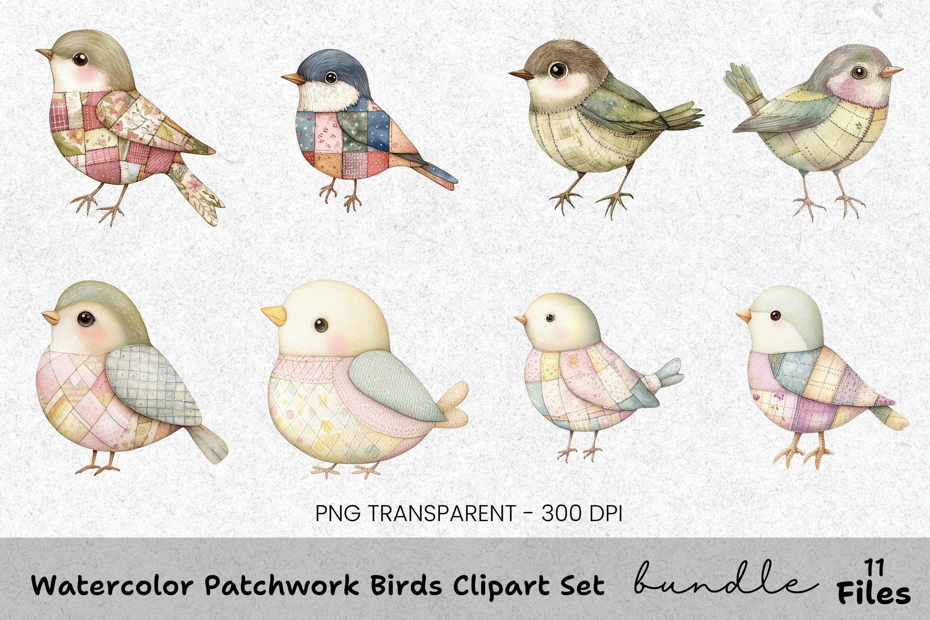 Patchwork Birds Clipart Bundle