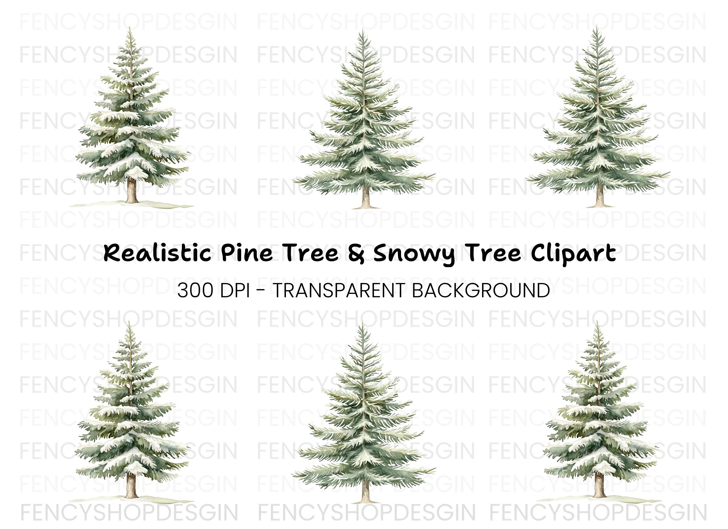 Snowy Pine Trees Clipart Bundle