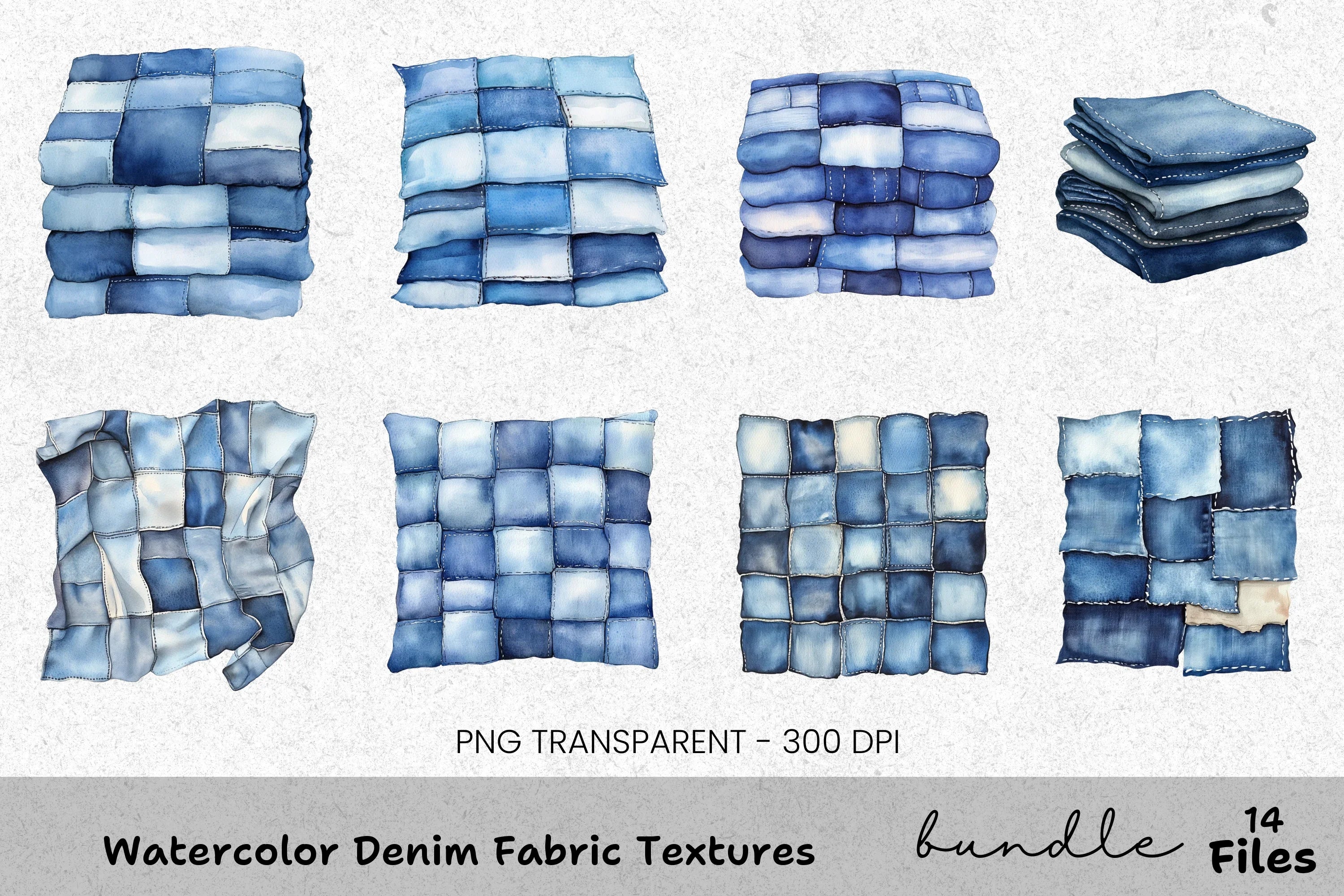 Denim Fabric Textures Clipart Bundle