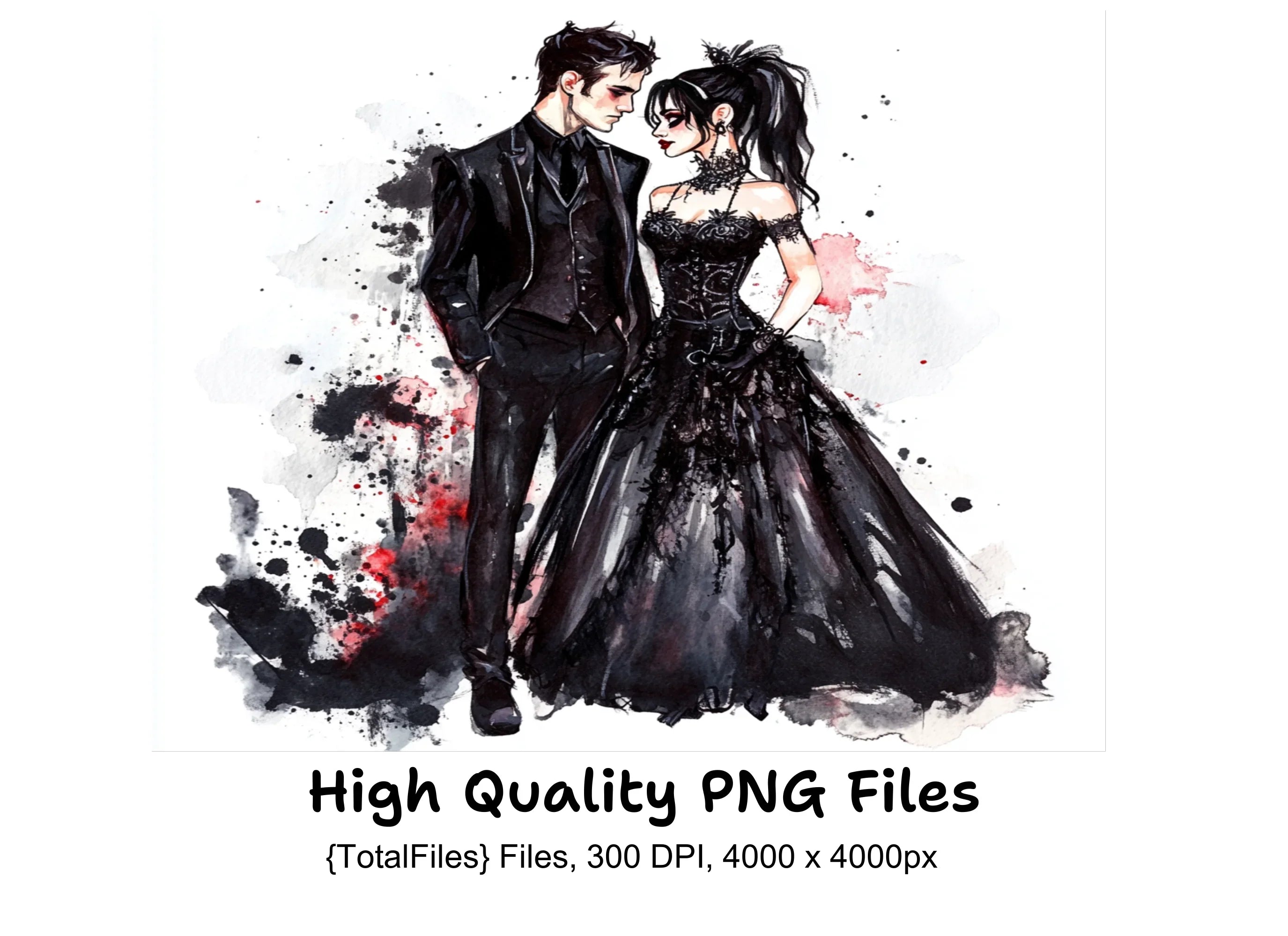Gothic Wedding Couple Clipart Bundle