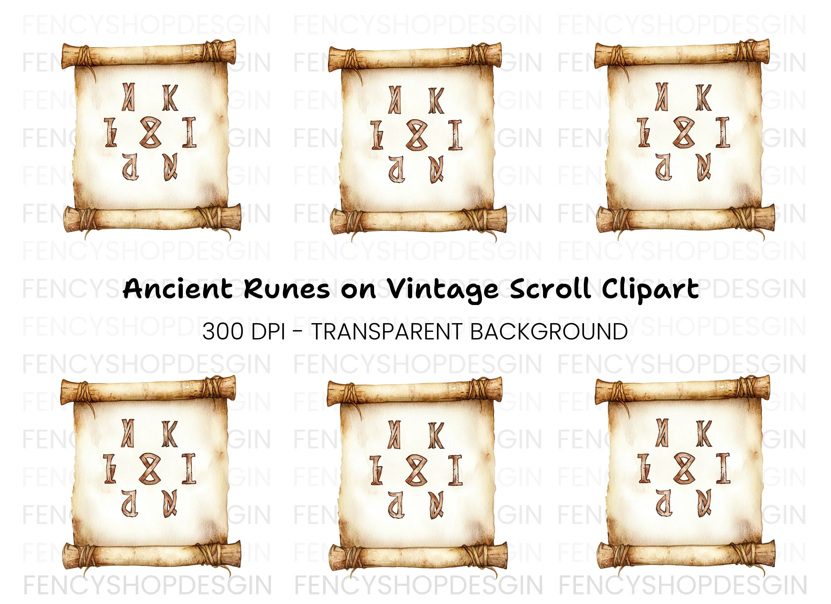 Mystical Rune Alphabet Scroll Clipart Bundle
