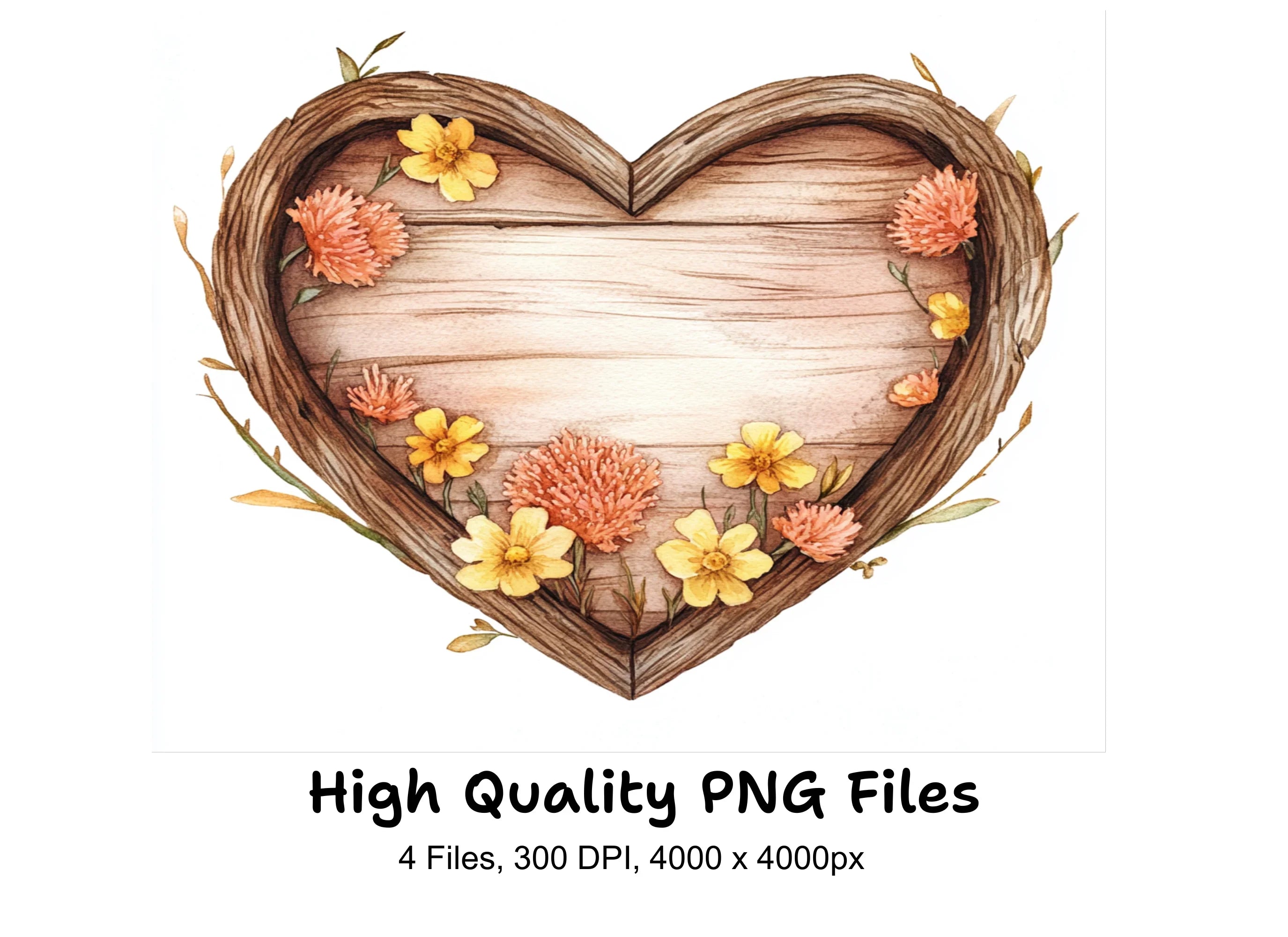 Heart Shaped Floral Wooden Frames Clipart Bundle