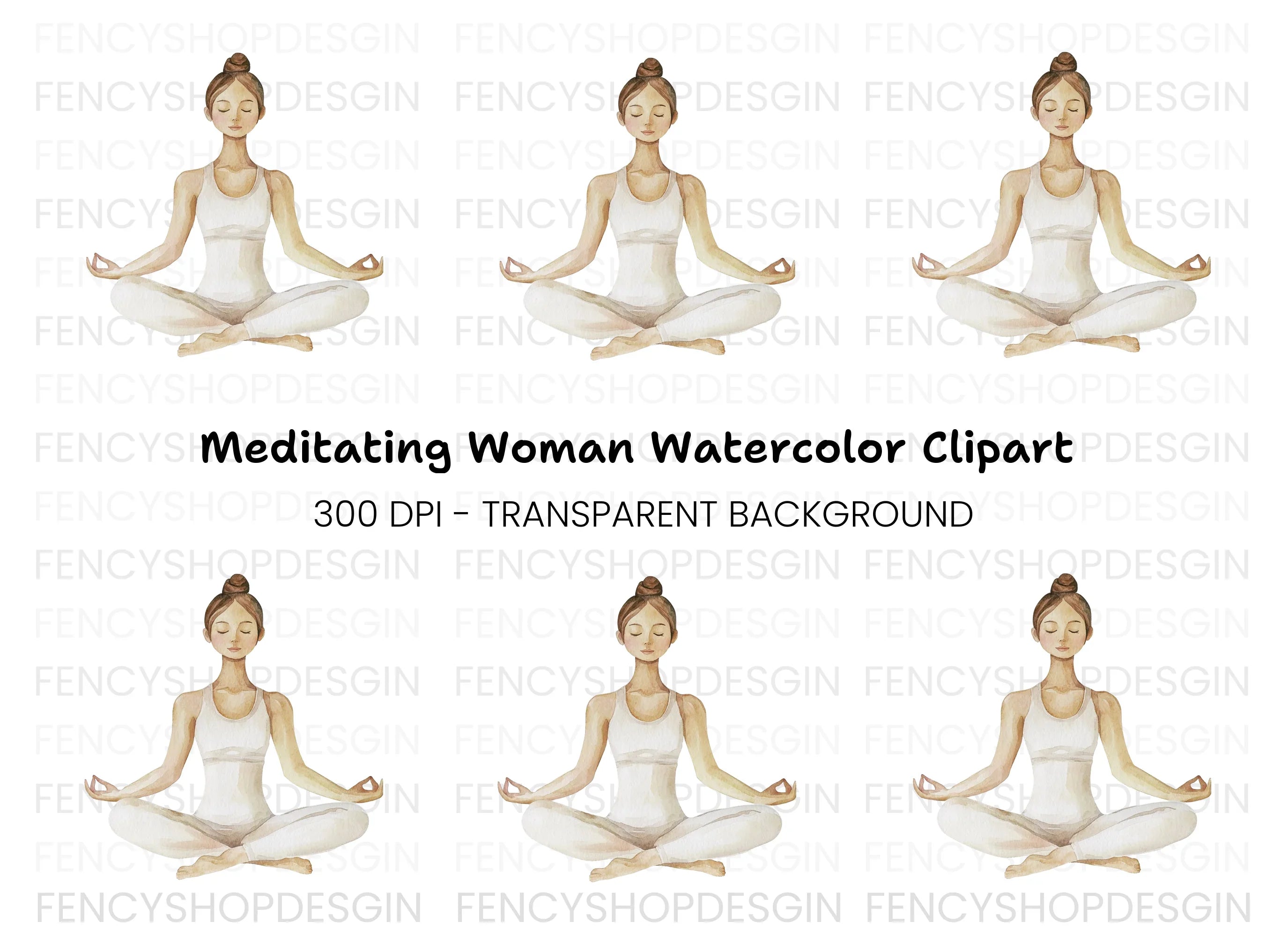 Meditating Woman Yoga Pose Clipart Bundle