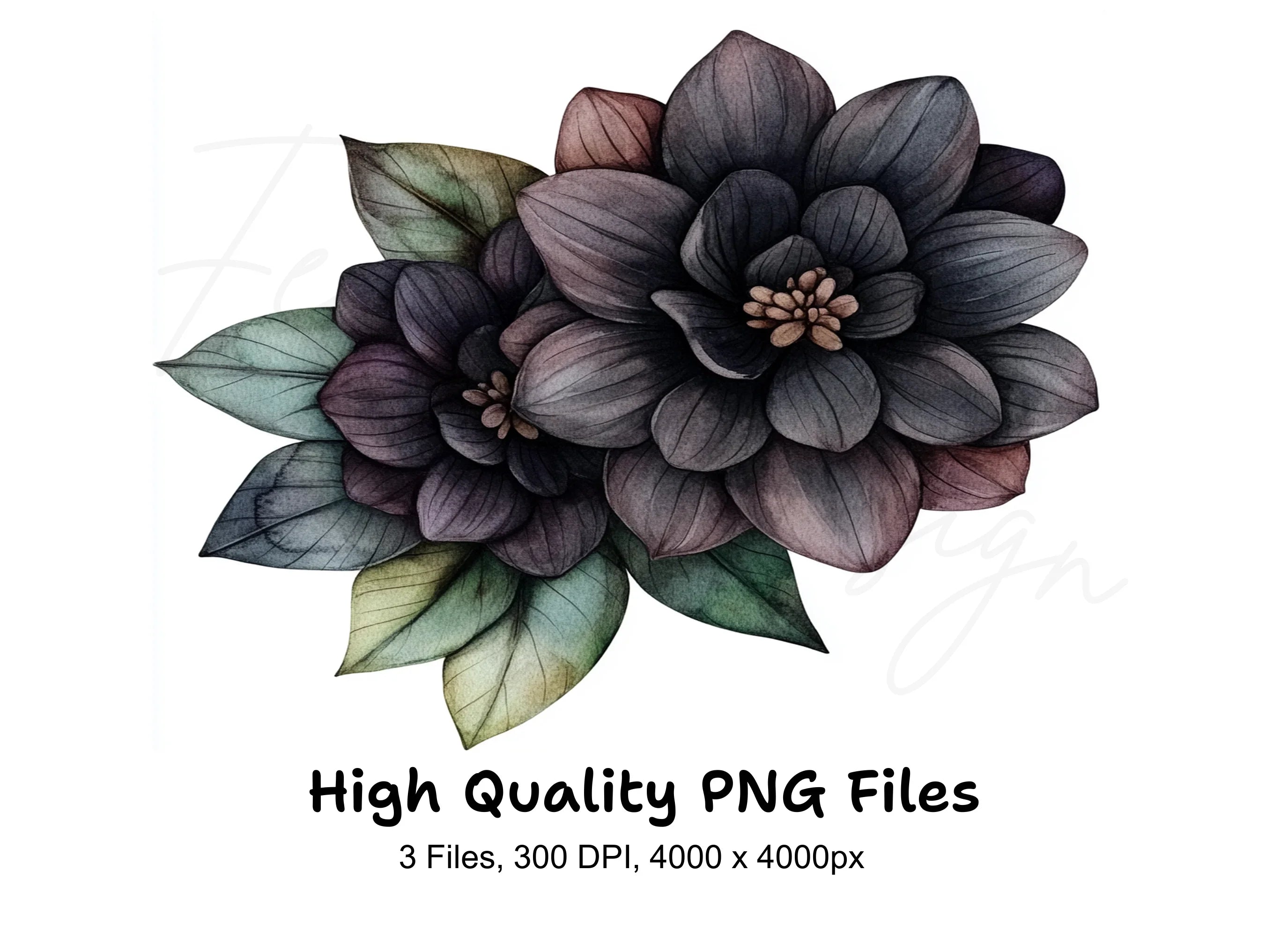 Dark Floral Clipart Bundle