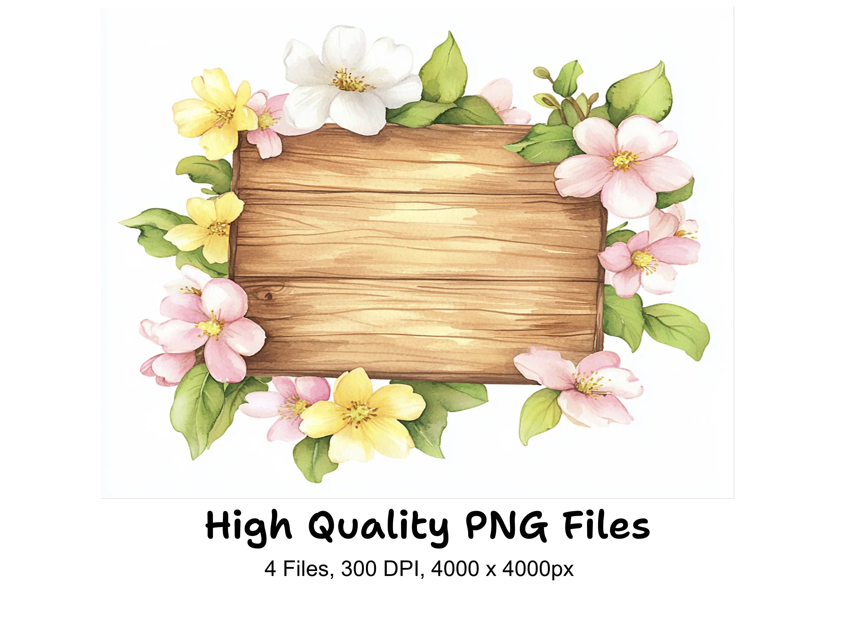 Spring Flower Frame Wooden Clipart Bundle