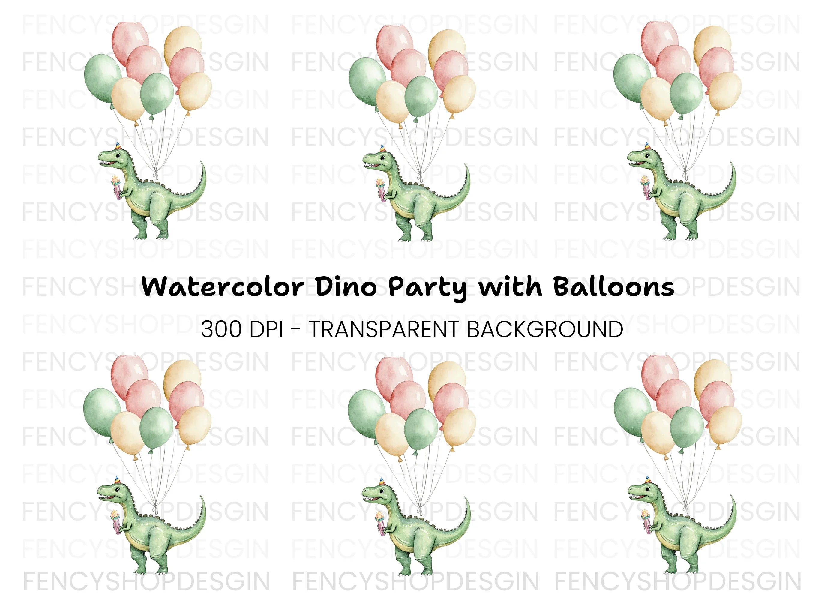 Dinosaur Birthday Balloons Clipart Bundle