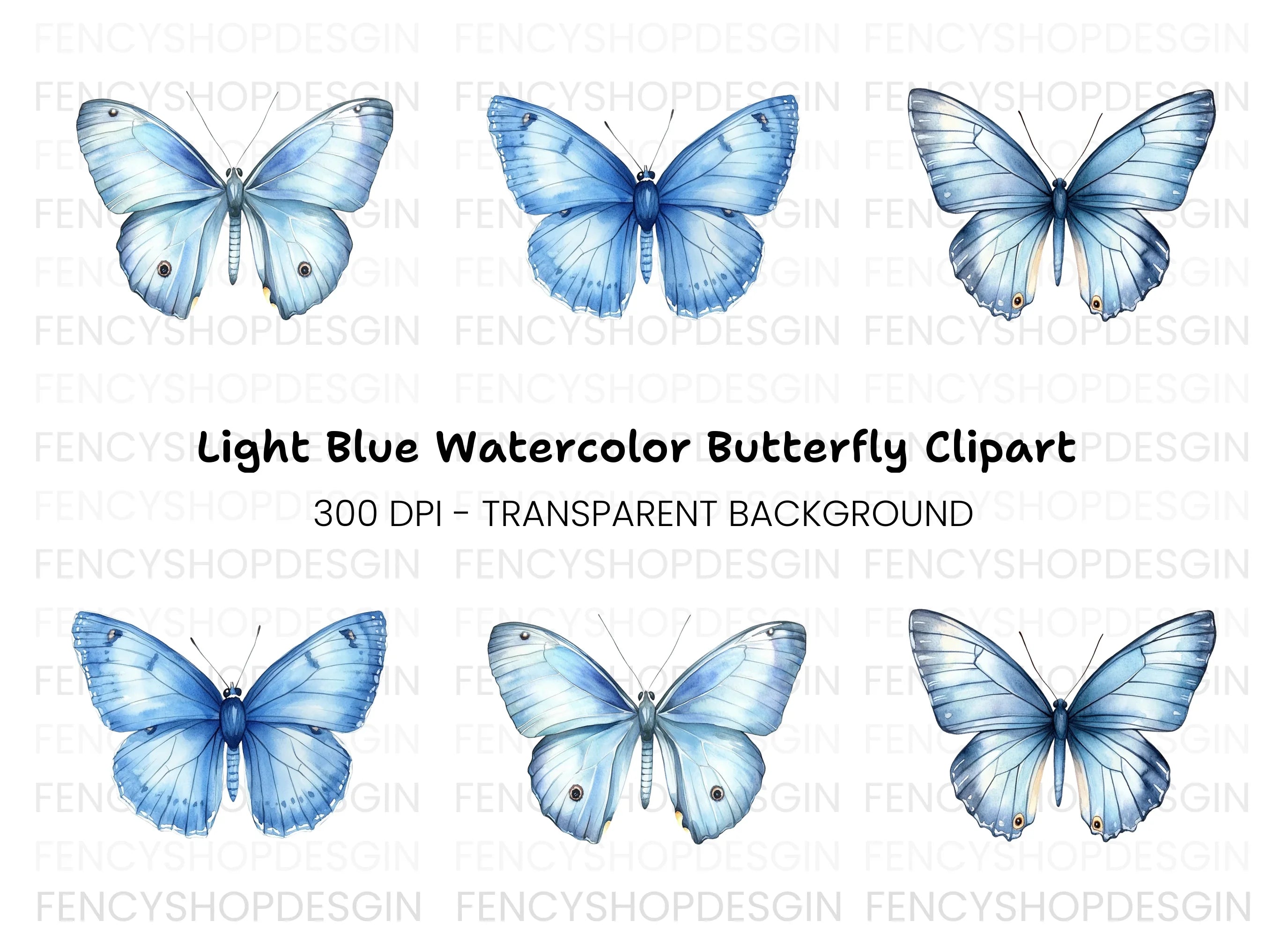Light Blue Butterfly Clipart Bundle