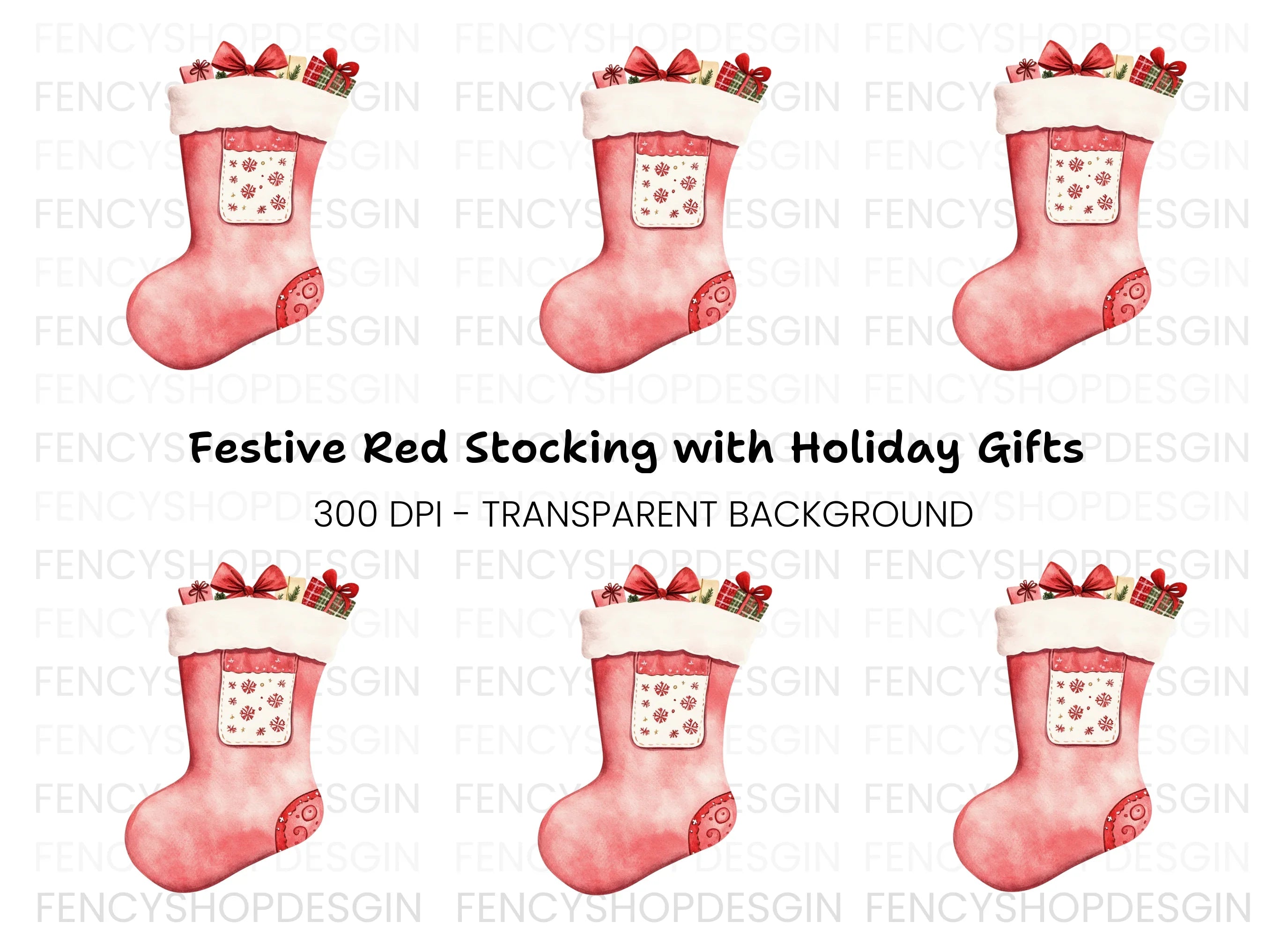 Red Christmas Stocking with Presents Clipart Bundle